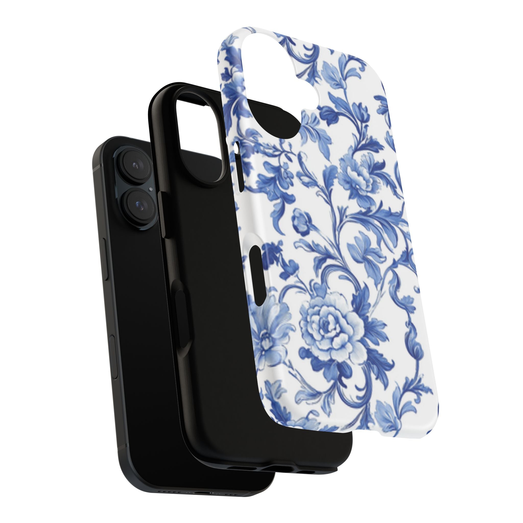 BLUESKYDEZIGN | Blue Vintage Toile Floral Phone Case – Romantic Porcelain-Style Pattern Tough Cover for iPhone & Samsung