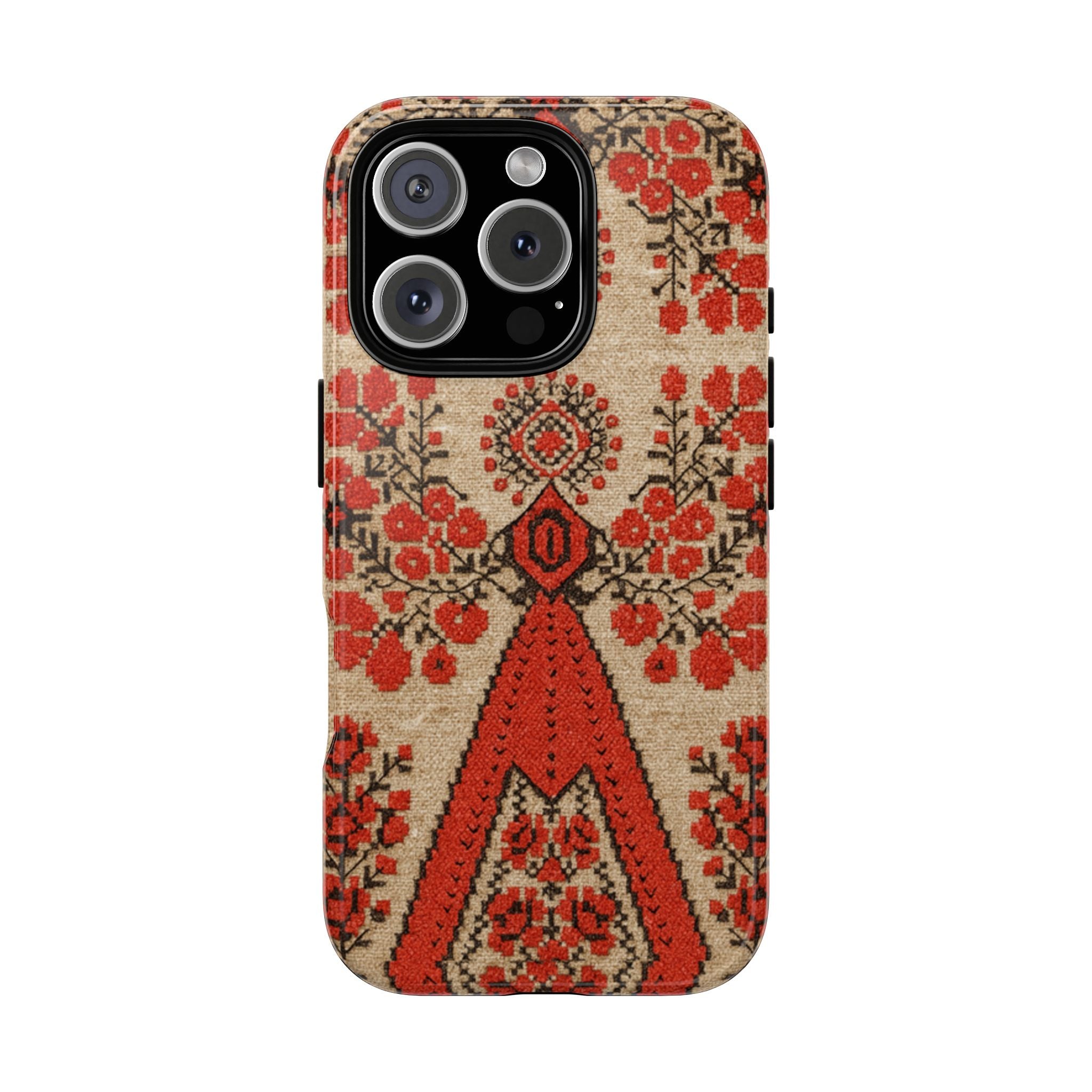 Ukrainian Embroidery Phone Case • Red Black Folk Pattern • Protective Cover with Traditional Berehynia Floral Motifs