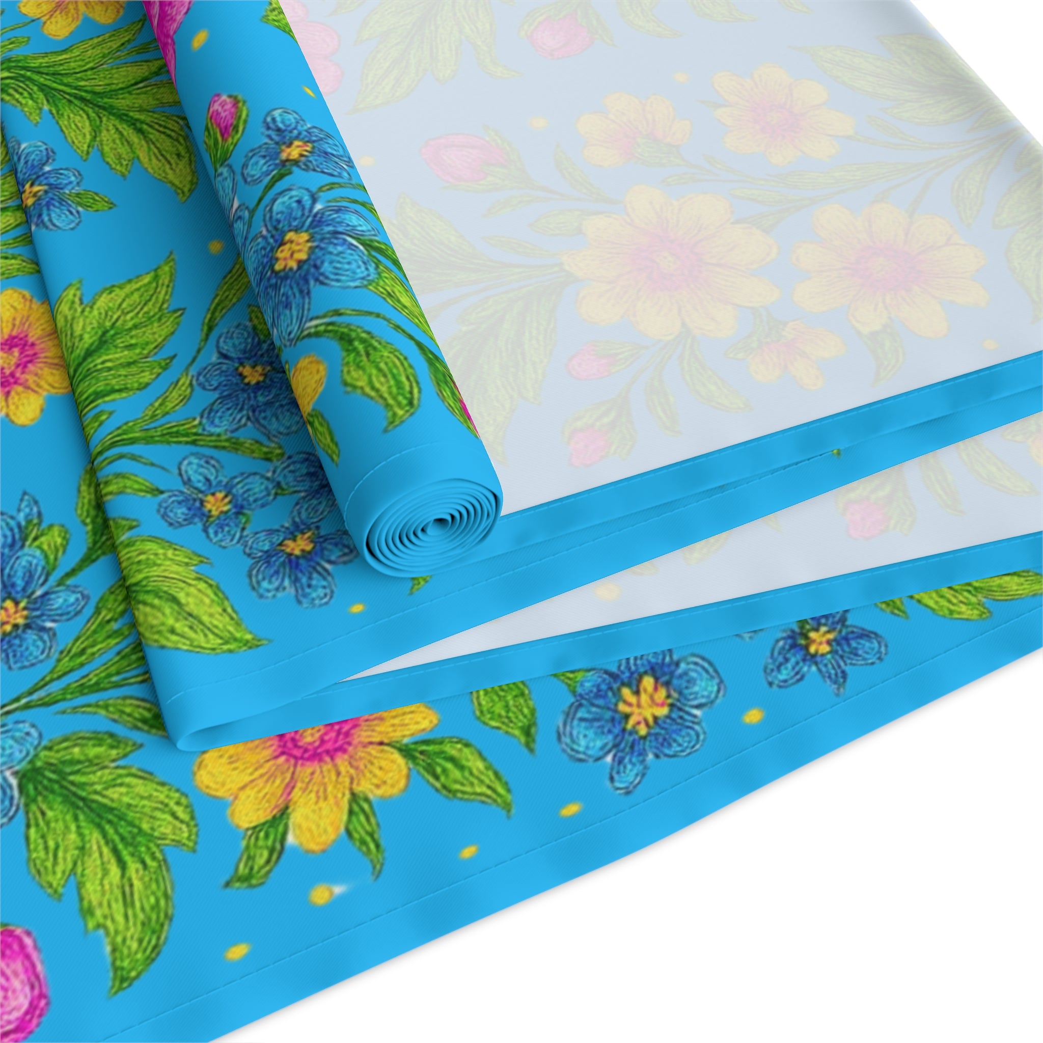 Pastel Floral Table Runner – Soft Pink & Peach Blooms | Cotton or Polyester | BLUESKYDEZIGN