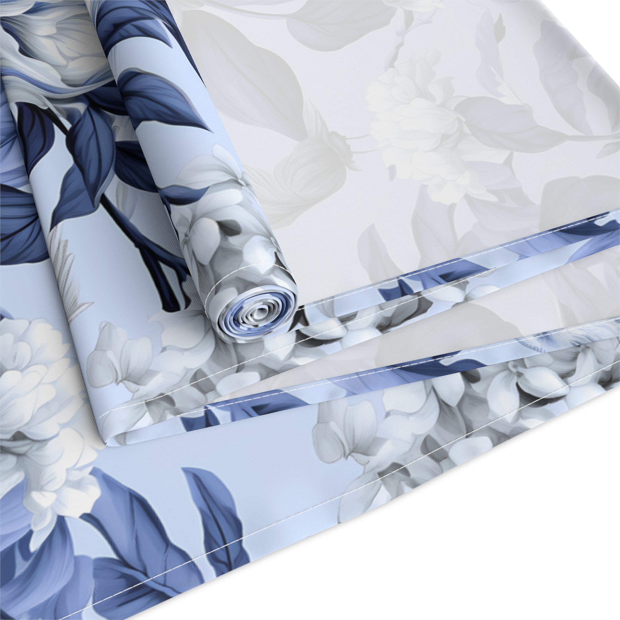 Blue Floral Watercolor Table Runner | Vintage Botanical Dining Decor | Cotton Twill & Polyester