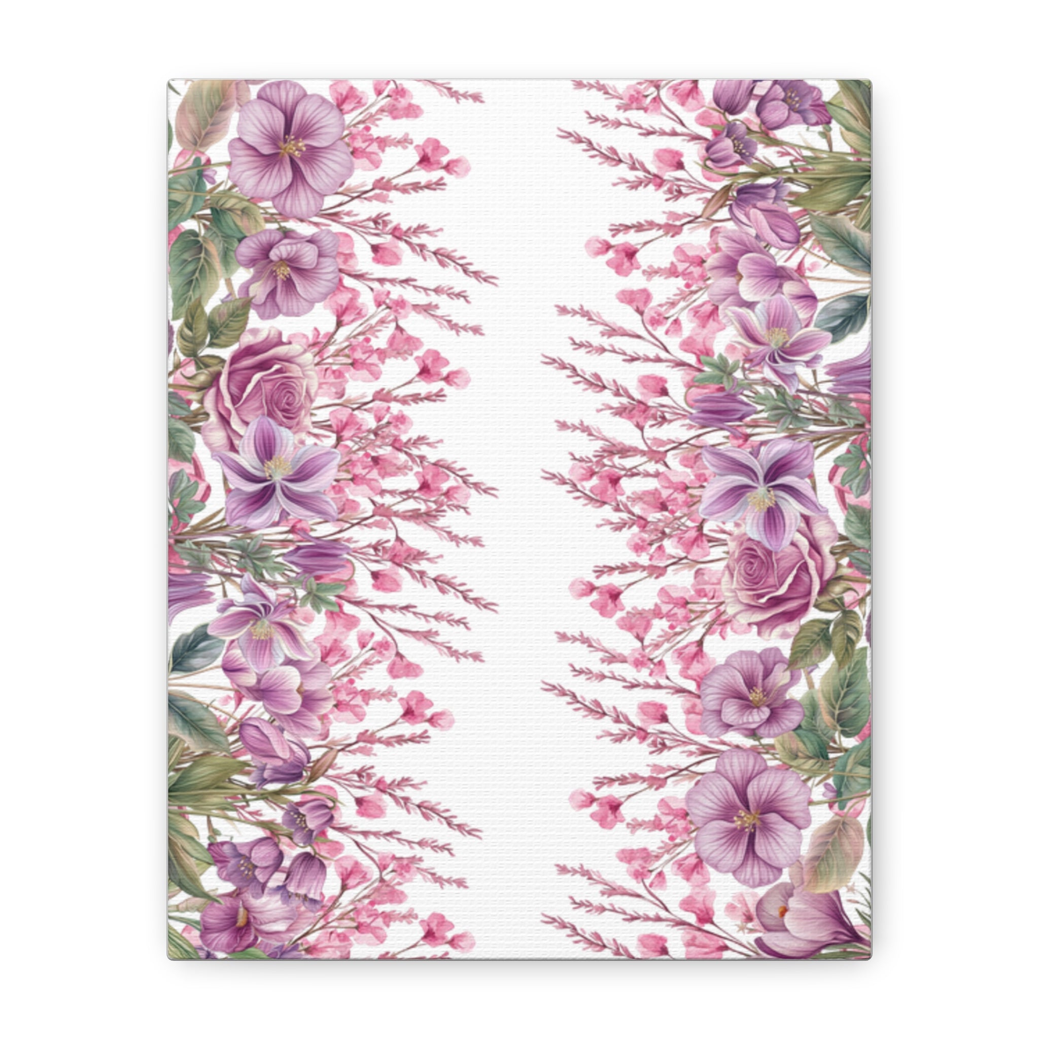 Floral Matte Canvas Wall Art, Pink Purple Botanical Print, Modern Symmetrical Flower Design, Stretched 1.25" Canvas Home Decor