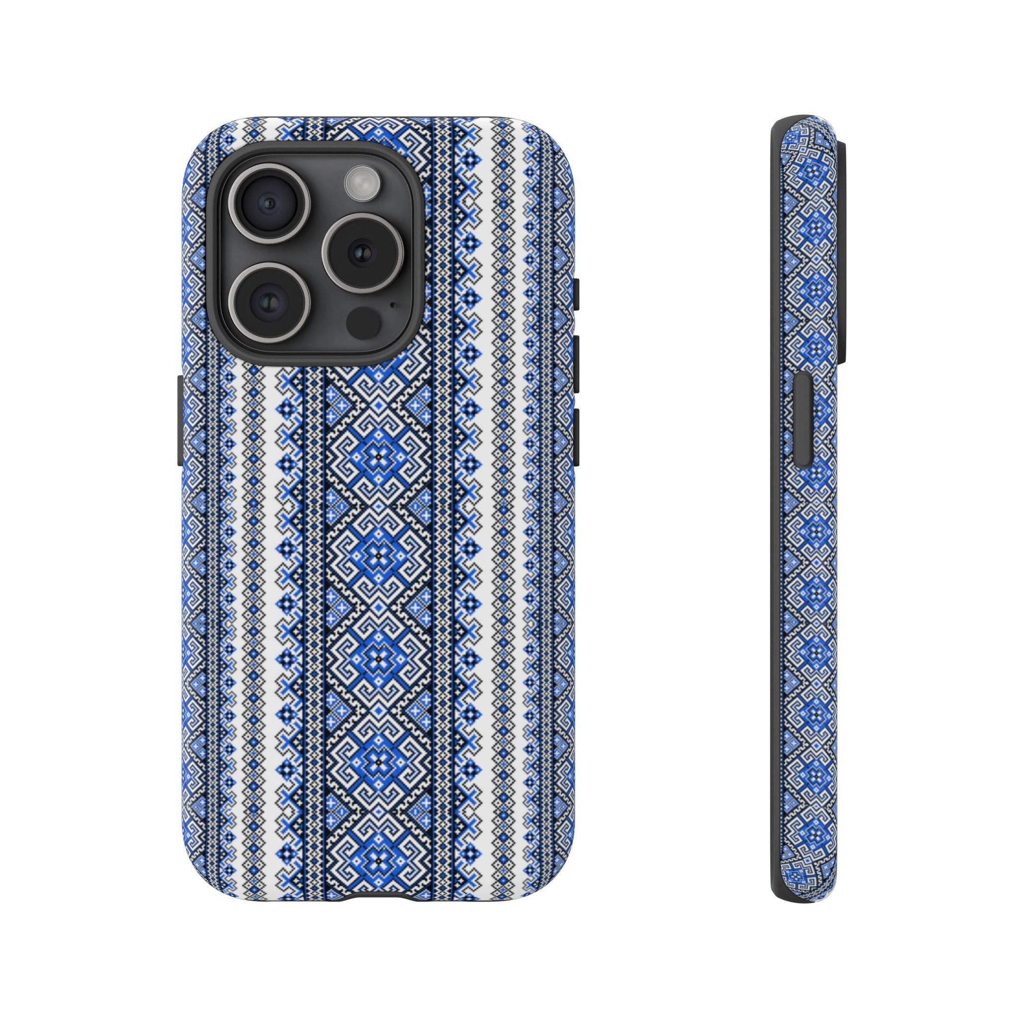 Ukrainian Pattern iPhone Case, Blue Black Geometric Folk Design, Protective Phone Cover, Traditional Ethnic Print