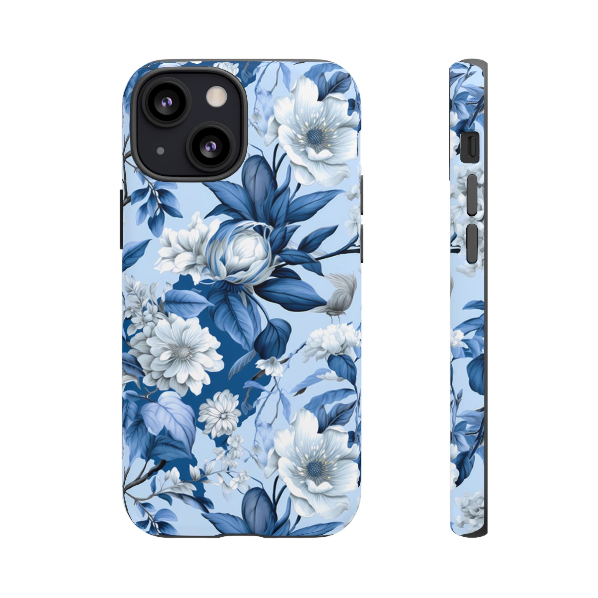 Blue Floral Watercolor Pattern Tough Case, Blue Rose Phone Case