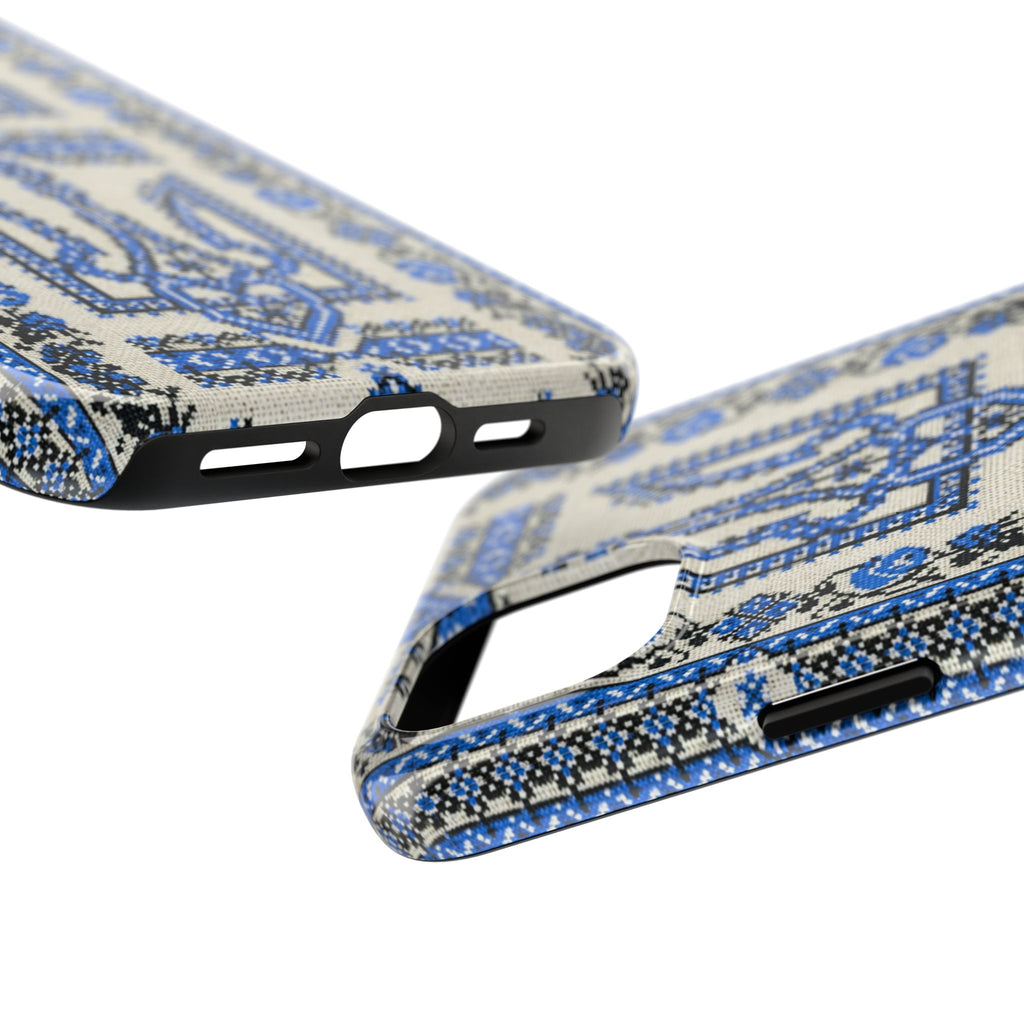 BLUESKYDEZIGN | Ukrainian Trident Freedom Phone Case | Blue Tryzub Vyshyvanka Embroidery iPhone Cover | Artist-Designed