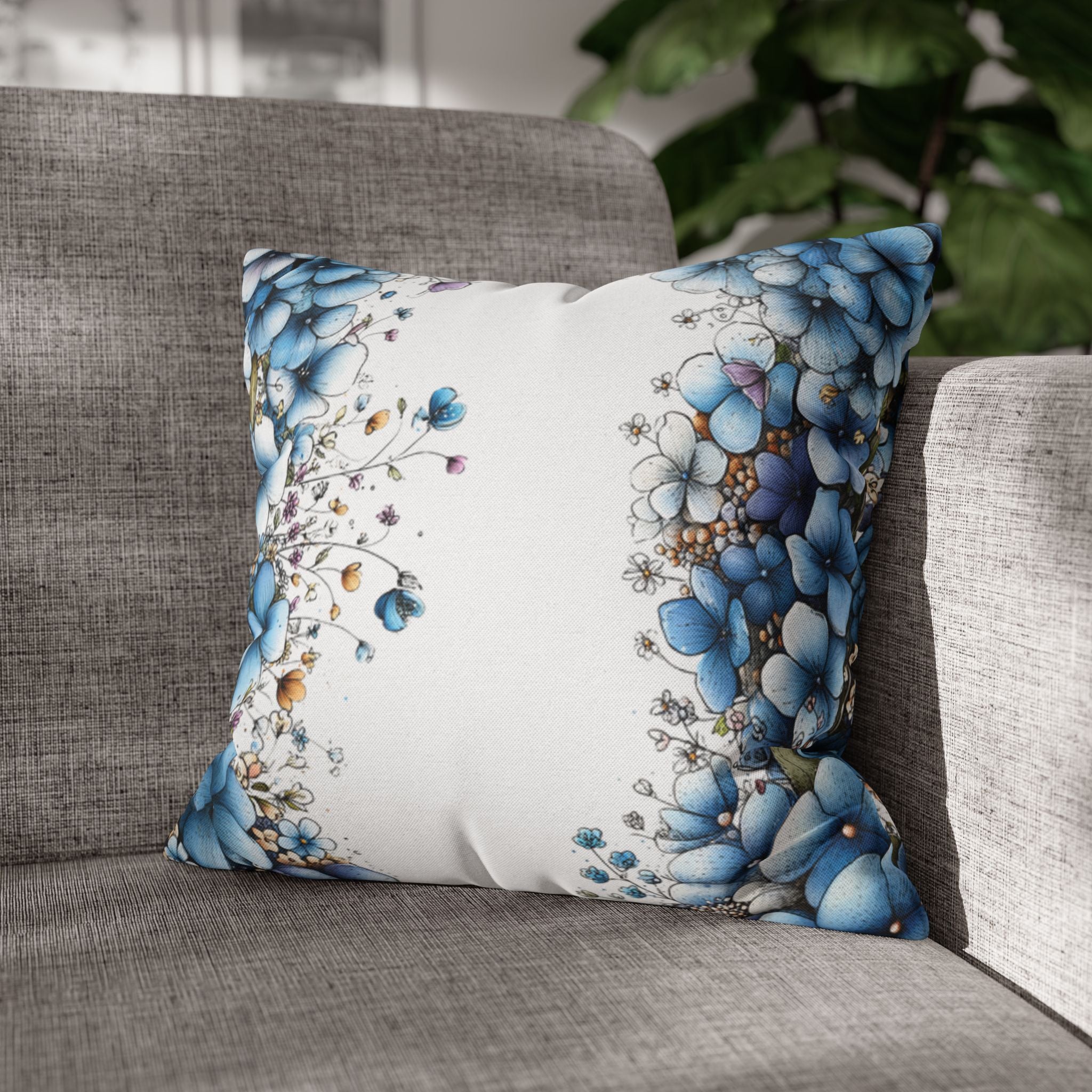 Blue Floral Pillowcase 1piece, Polyester Cushion Cover, Elegant Blue and White Flower Throw Pillow Case, Spring Home Decor