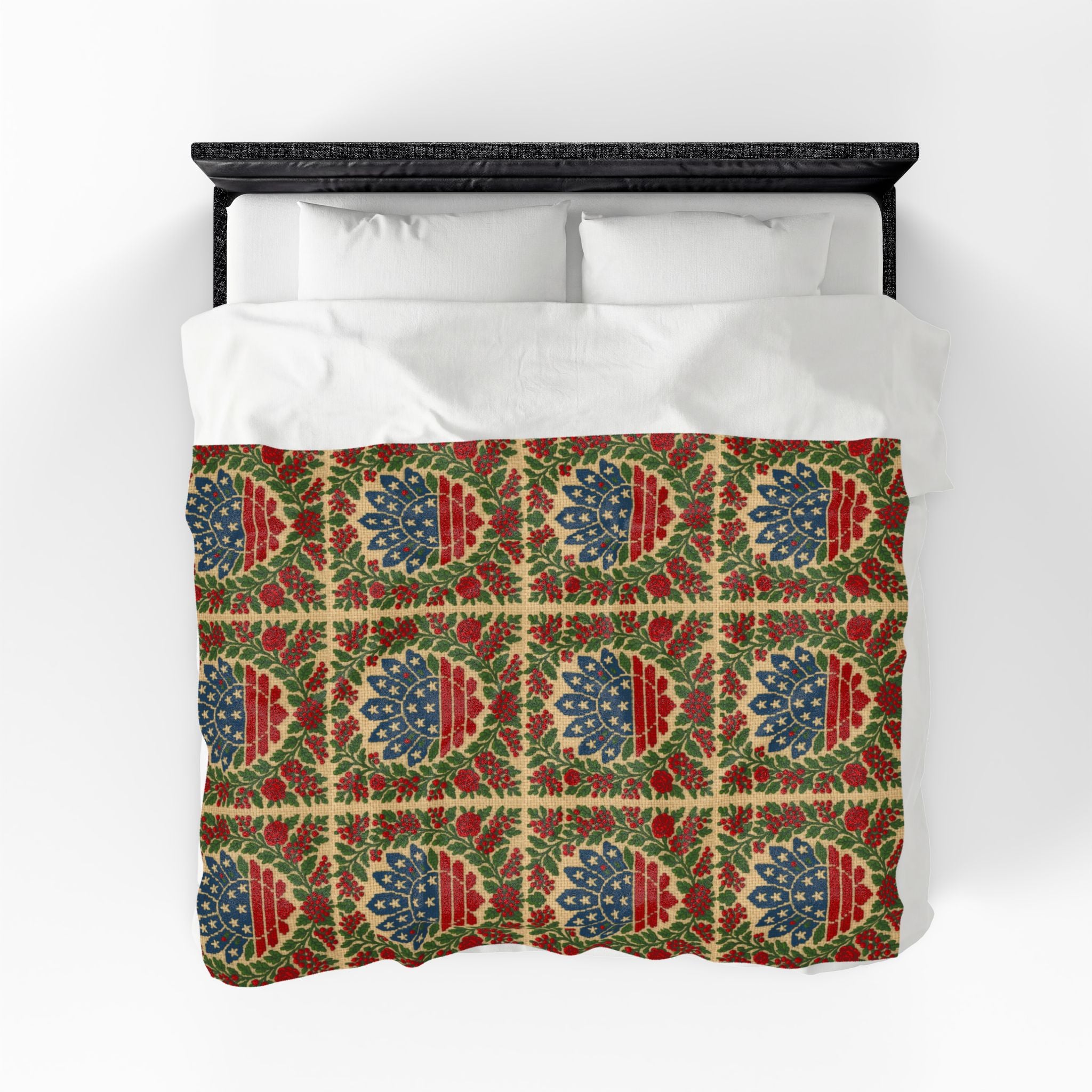 America 250 Velveteen Plush Blanket | Patriotic Folk Floral Throw | 1776–2026 Anniversary Gift
