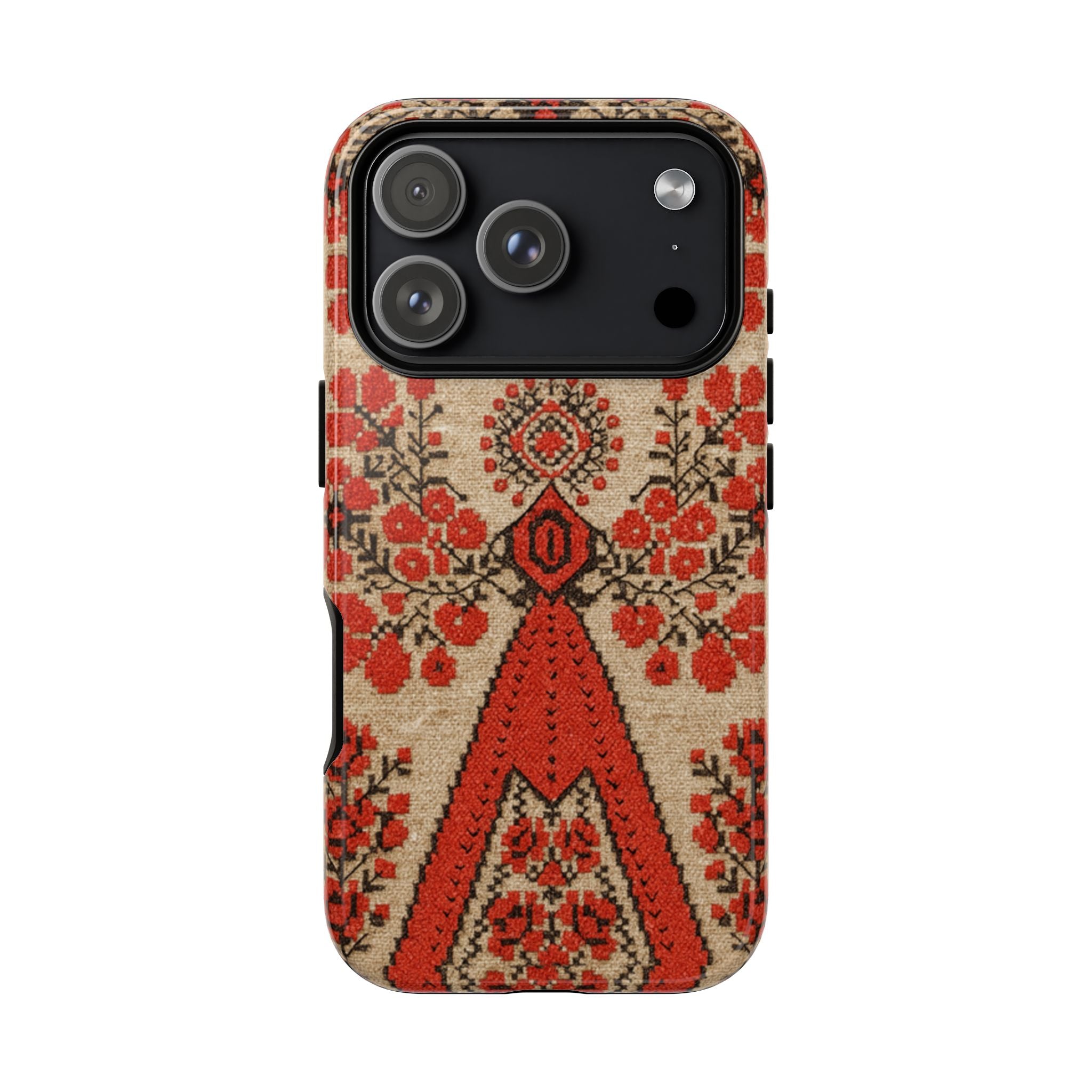 Ukrainian Embroidery Phone Case • Red Black Folk Pattern • Protective Cover with Traditional Berehynia Floral Motifs