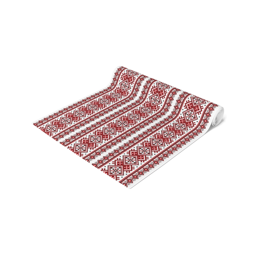 BLUESKYDEZIGN Ukrainian Red Black Table Runner - Heritage Folk Pattern