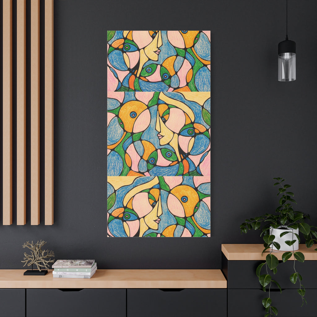 Abstract Colorful Faces Canvas Art, Vibrant Modern Wall Decor, Surreal Cubist Style Matte Print, Stretched 1.25" Ready to Hang