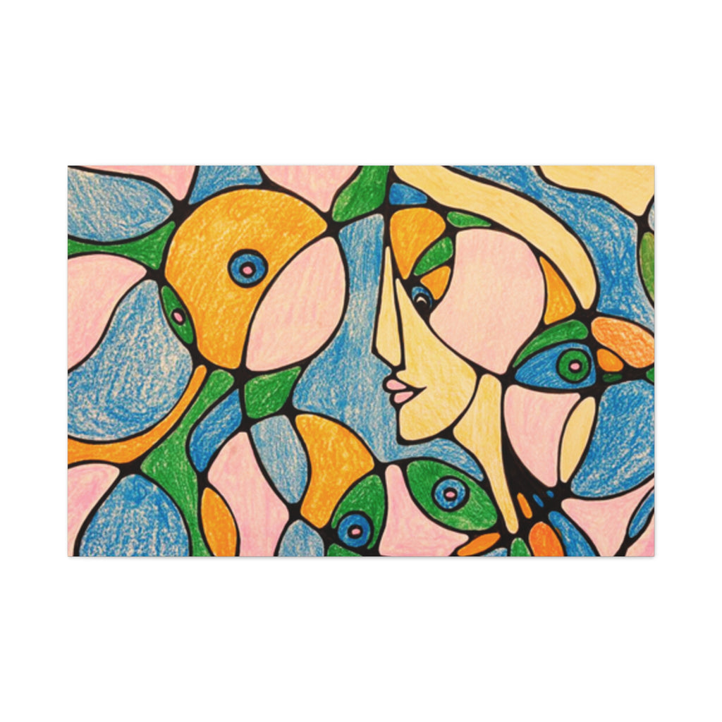 Abstract Colorful Faces Canvas Art, Vibrant Modern Wall Decor, Surreal Cubist Style Matte Print, Stretched 1.25" Ready to Hang