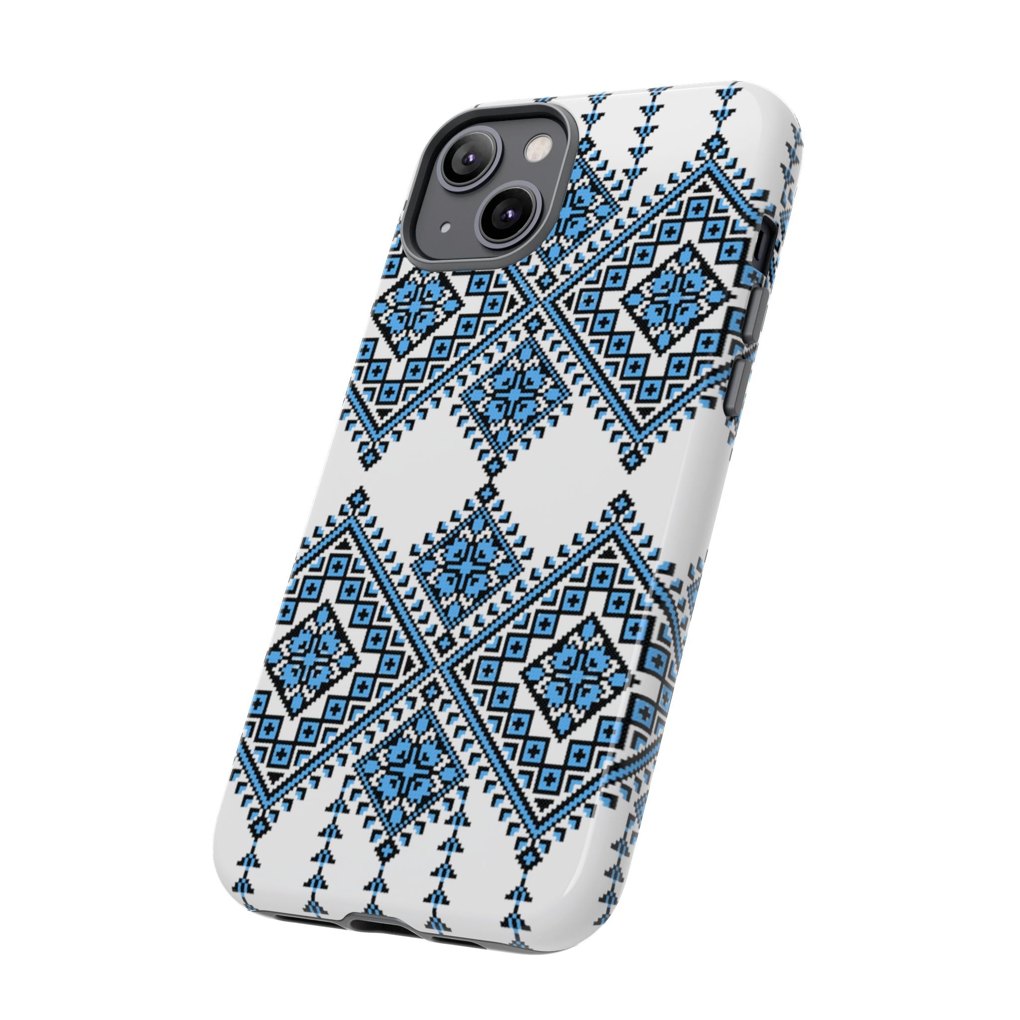 Blue Ukrainian traditional  Geometric Folk Pattern phone case, Tough Cases