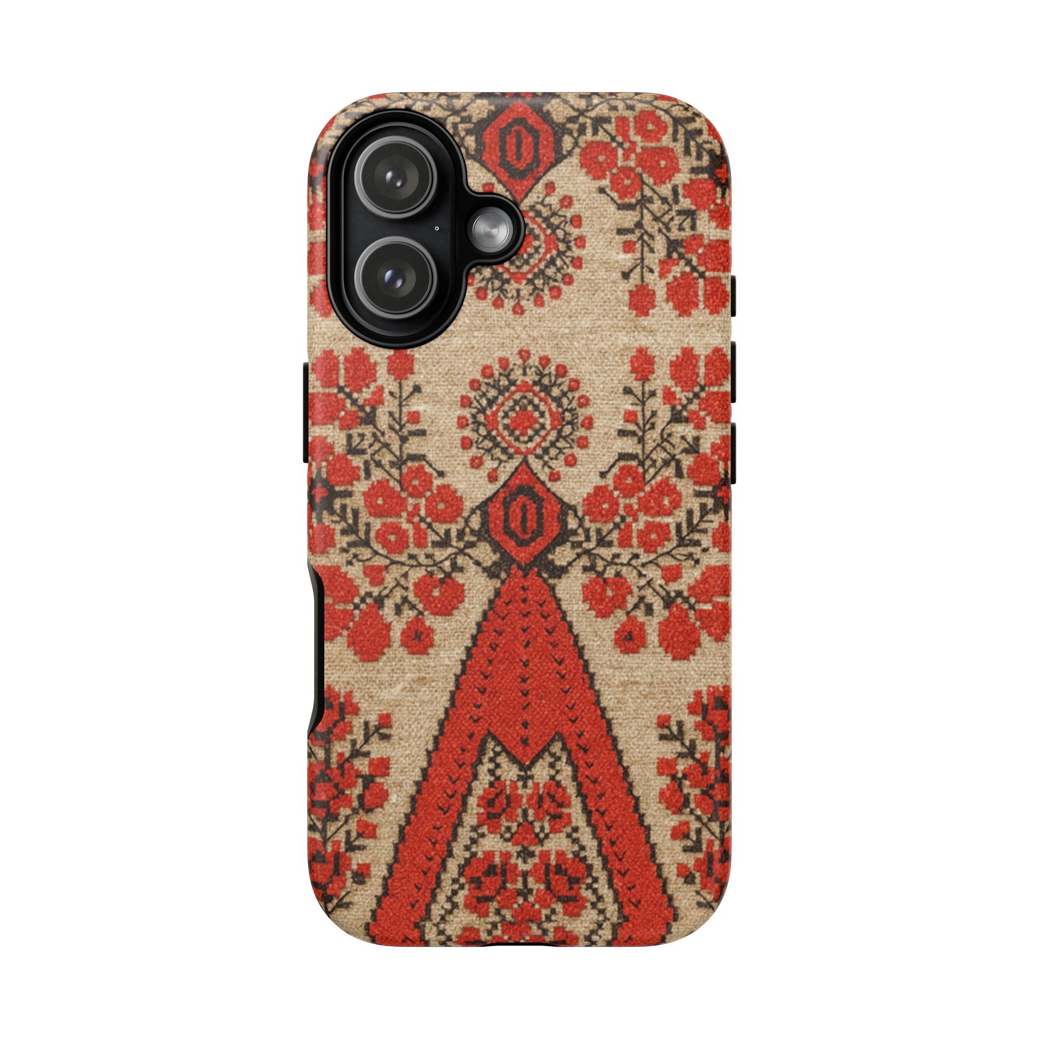 Ukrainian Embroidery Phone Case • Red Black Folk Pattern • Protective Cover with Traditional Berehynia Floral Motifs