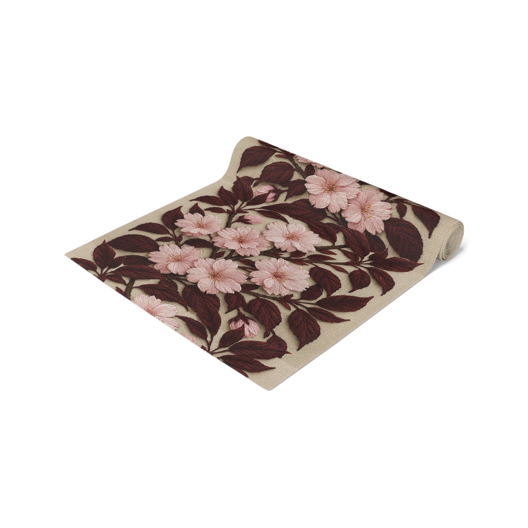 Sakura Noir Table Runner — Pink Cherry Blossom Floral Vine | Cotton & Polyester