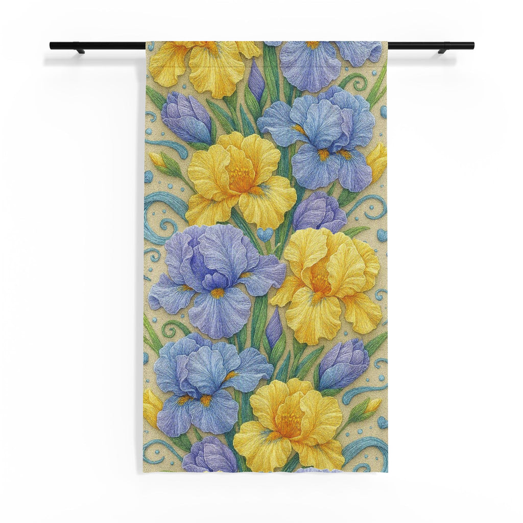 BLUESKYDEZIGN | Yellow and Blue Irises Sheer Window Curtain | Irises in Bloom Collection | Spring Botanical Drapery | Farmhouse Gift