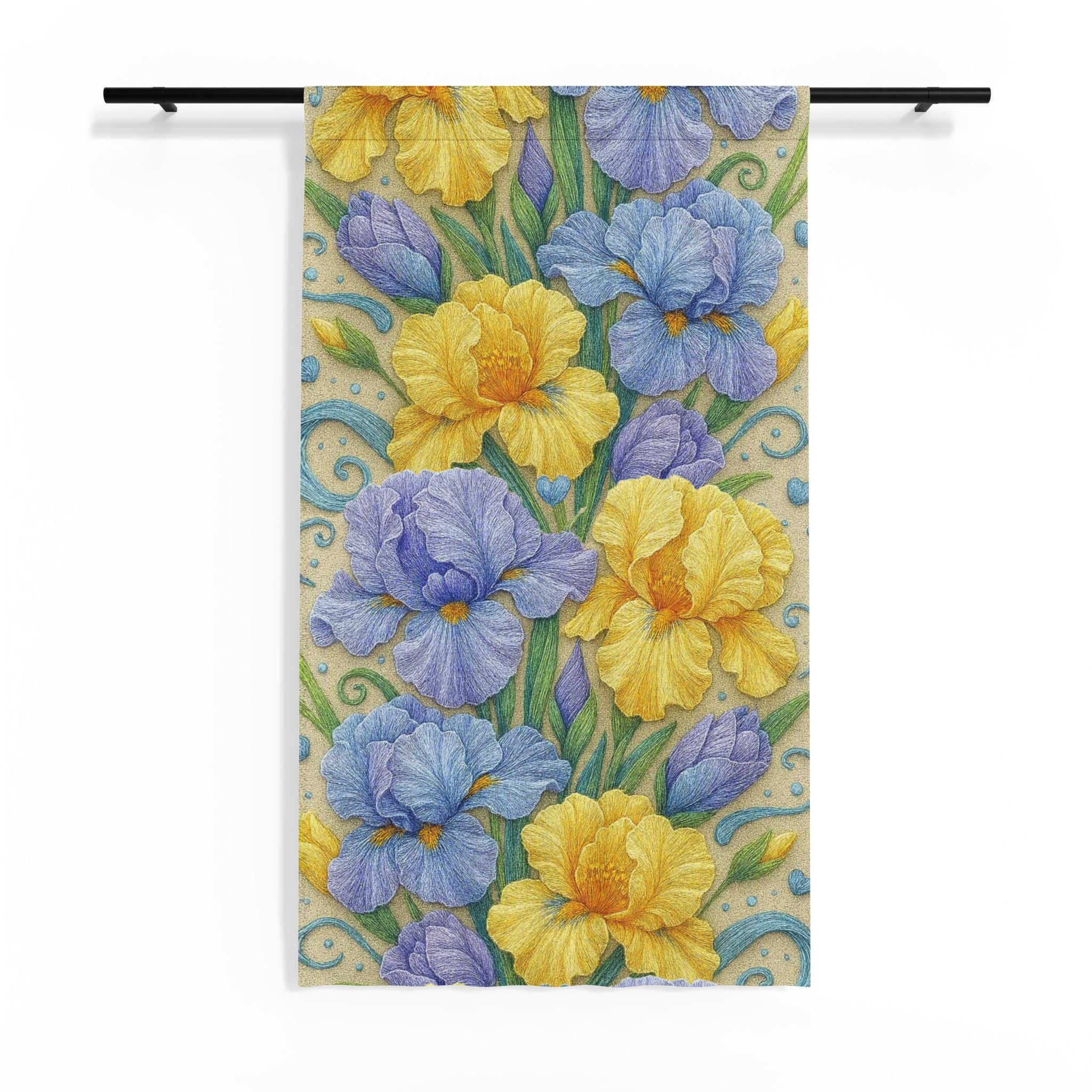 BLUESKYDEZIGN | Yellow and Blue Irises Sheer Window Curtain | Irises in Bloom Collection | Spring Botanical Drapery | Farmhouse Gift