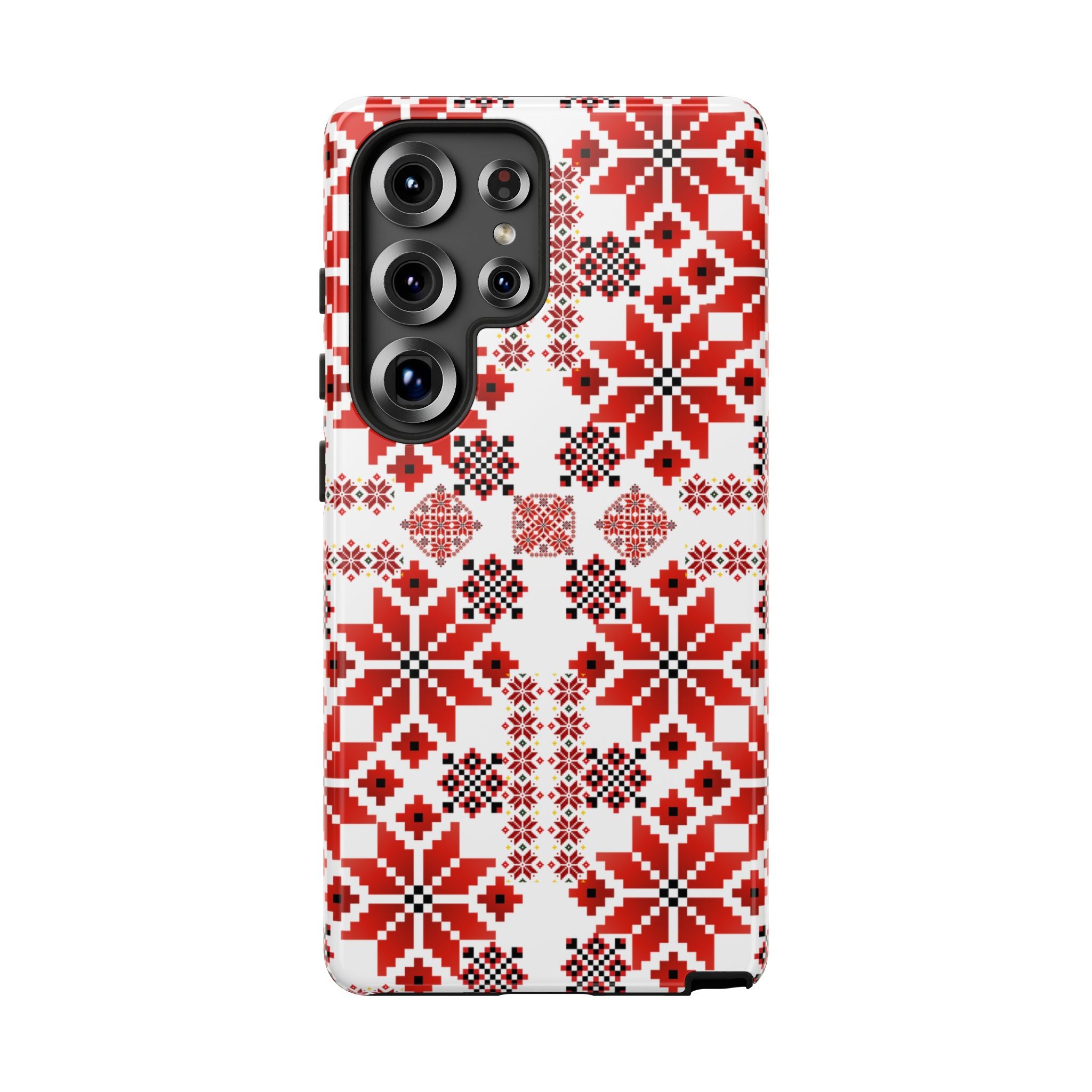 Ukrainian Embroidery Phone Case • Red Black Folk Pattern • Protective Slavic Geometric Cover for iPhone & Samsung