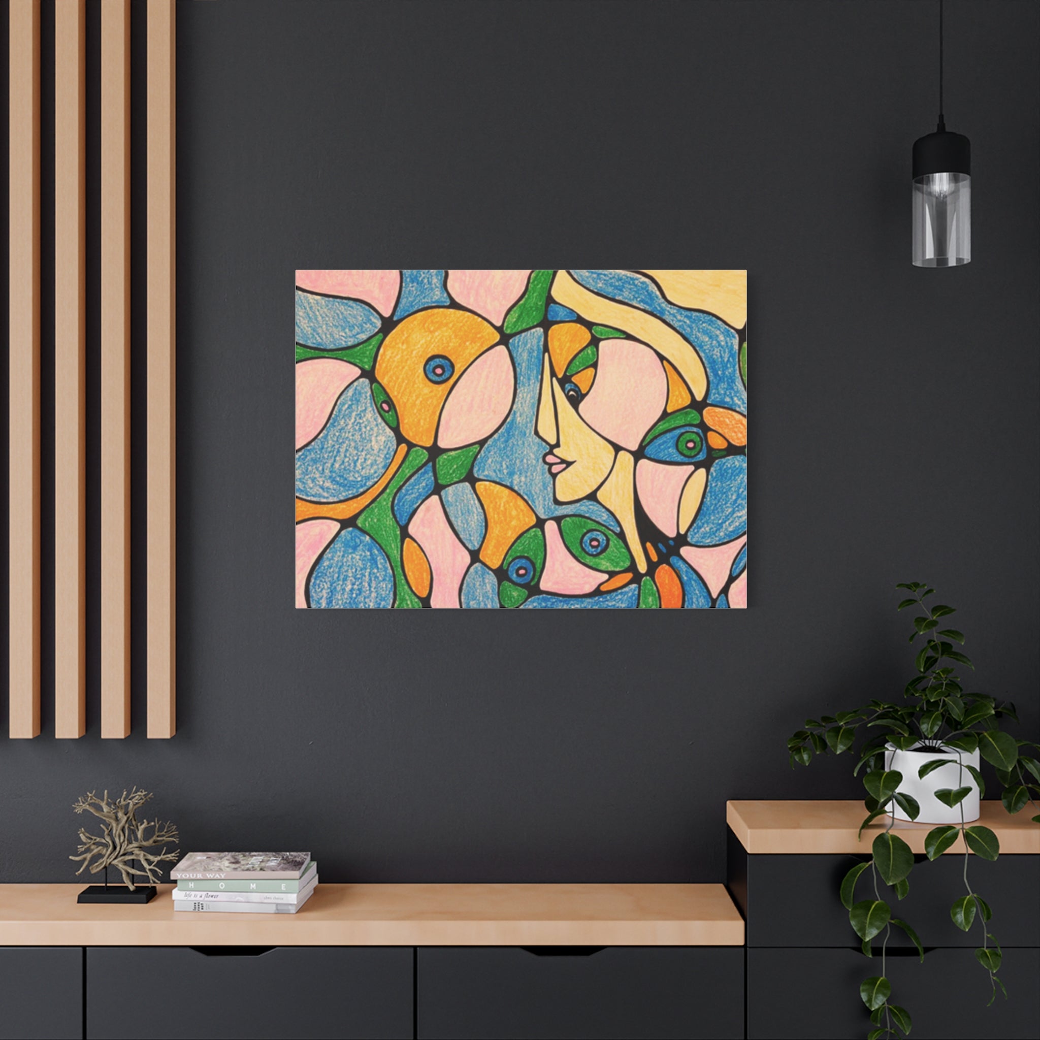 Abstract Colorful Faces Canvas Art, Vibrant Modern Wall Decor, Surreal Cubist Style Matte Print, Stretched 1.25" Ready to Hang