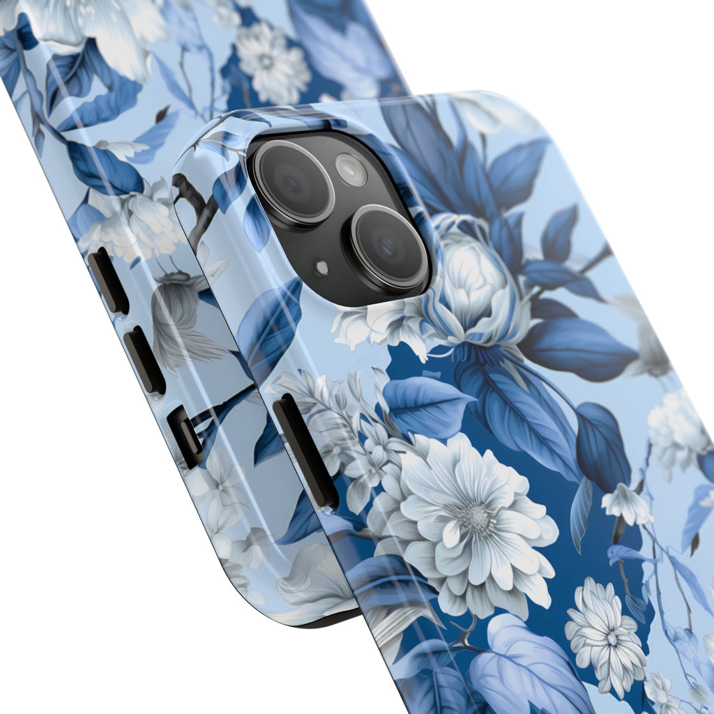 BLUESKYDEZIGN | Blue Floral Watercolor Phone Case | Indigo Rose Botanical iPhone Cover | Elegant Gift for Her