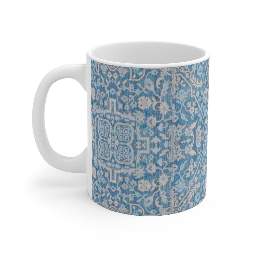 BLUESKYDEZIGN Grandmother's Heritage Mug - Blue Floral Tile Pattern, Wabi-Sabi Ceramic Coffee Cup