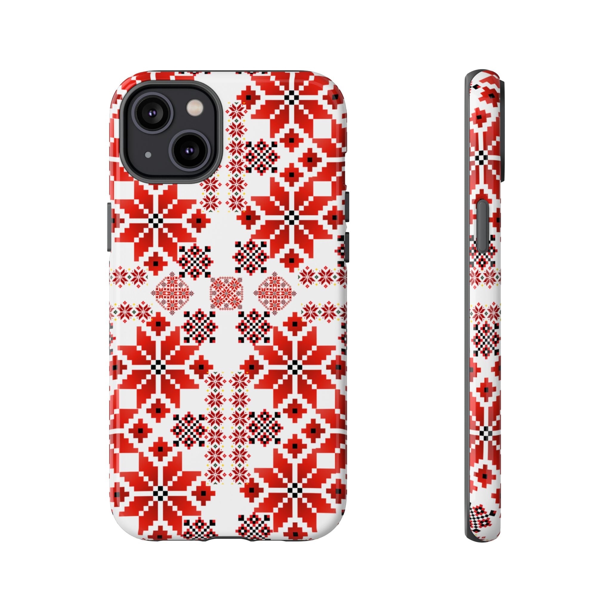 Ukrainian Embroidery Phone Case • Red Black Folk Pattern • Protective Slavic Geometric Cover for iPhone & Samsung