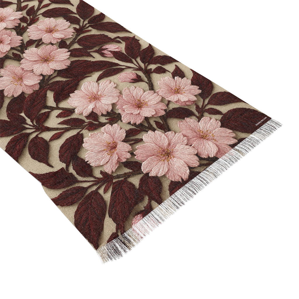 Sakura Noir Light Scarf — Pink Cherry Blossom Floral Shawl | Vintage Botanical Wrap