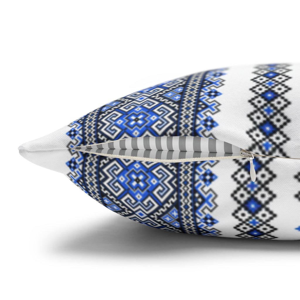 Stasia Blue Pillow Cover | Ukrainian Folk Floral Art | Indigo Geometric Cushion Cover