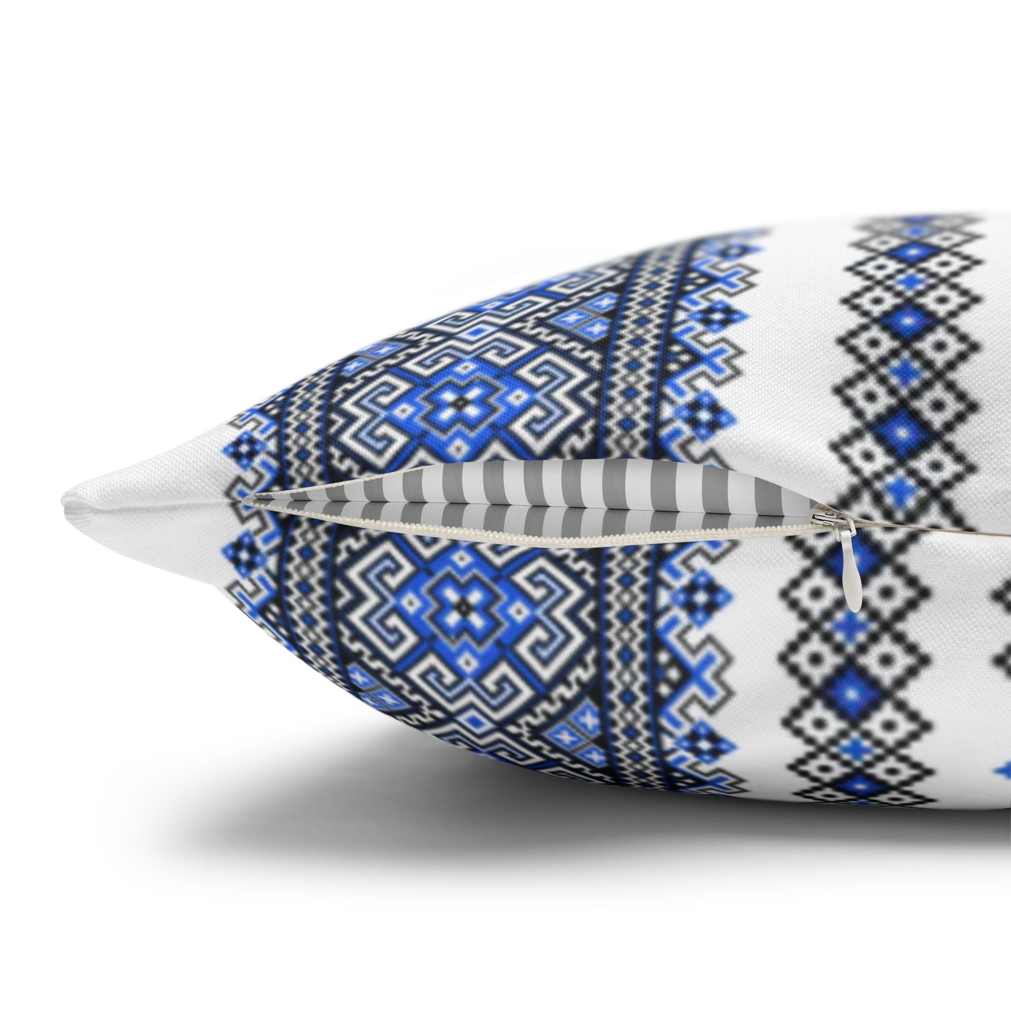 Stasia Blue Pillow Cover | Ukrainian Folk Floral Art | Indigo Geometric Cushion Cover