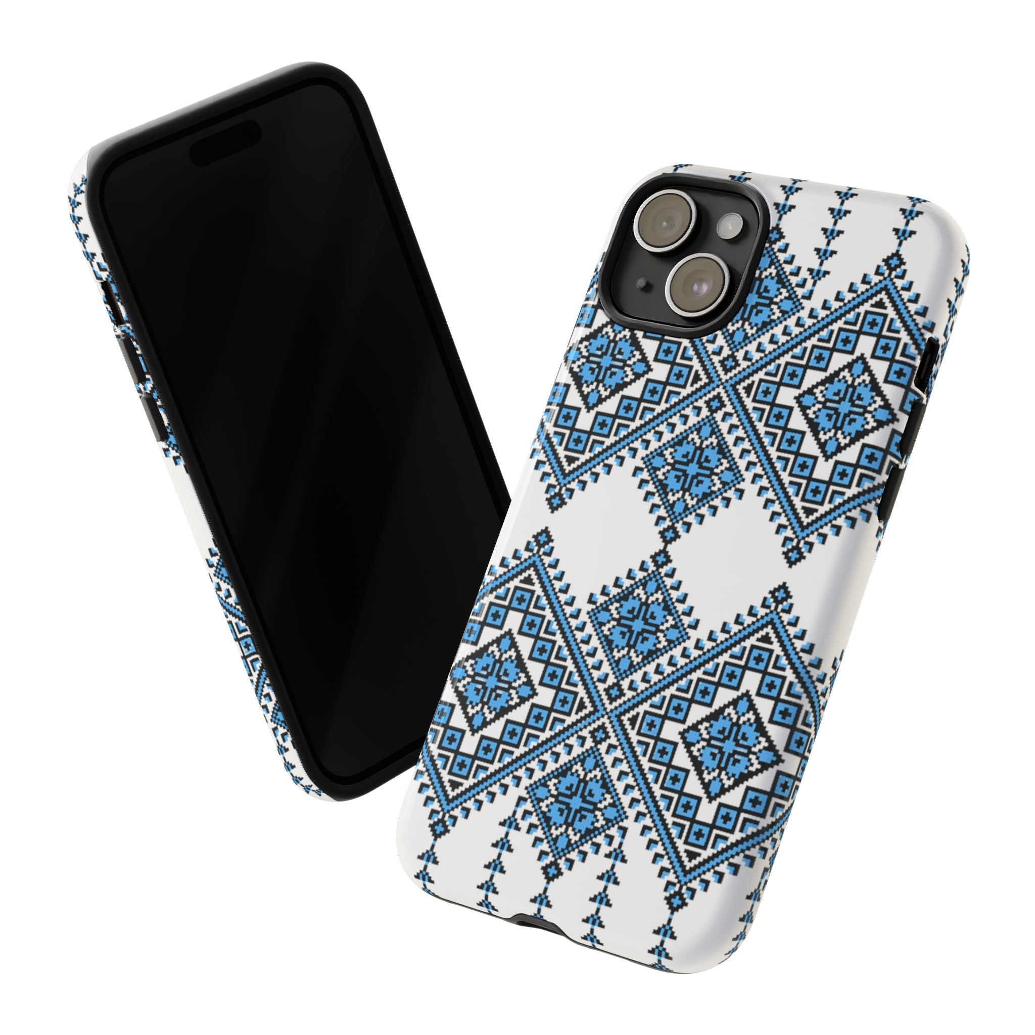 Blue Ukrainian traditional  Geometric Folk Pattern phone case, Tough Cases