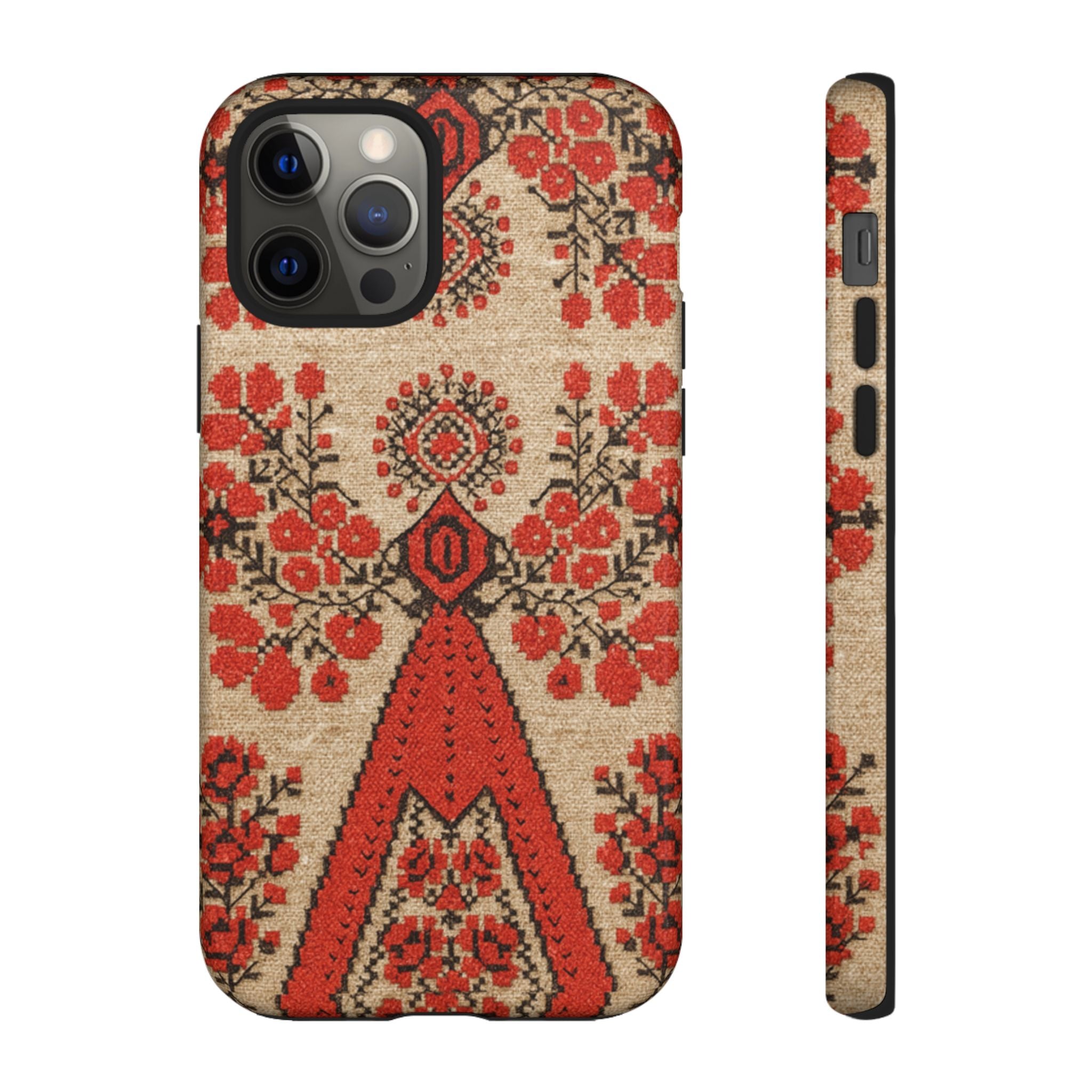 Ukrainian Embroidery Phone Case • Red Black Folk Pattern • Protective Cover with Traditional Berehynia Floral Motifs
