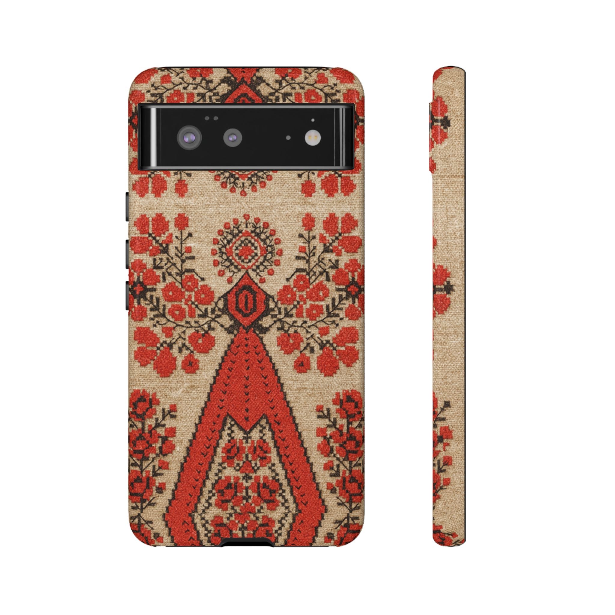 Ukrainian Embroidery Phone Case • Red Black Folk Pattern • Protective Cover with Traditional Berehynia Floral Motifs