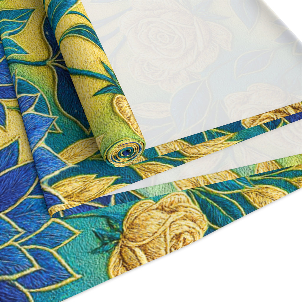 Blue Lotus Table Runner, Yellow Floral Dining Decor, Cotton Poly Tablecloth, Ukrainian Bloom Table Topper, Botanical Kitchen Runner