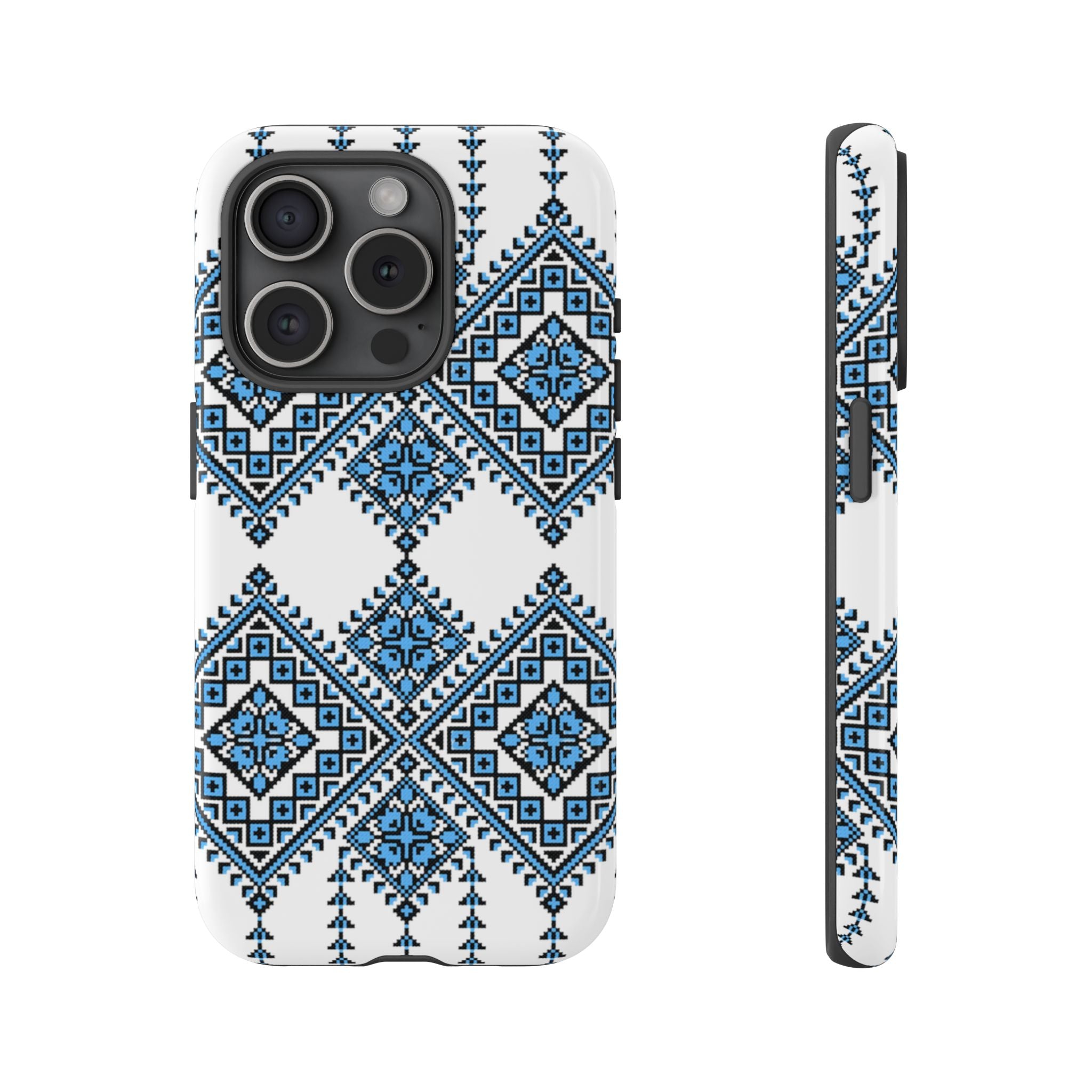 Blue Ukrainian traditional  Geometric Folk Pattern phone case, Tough Cases