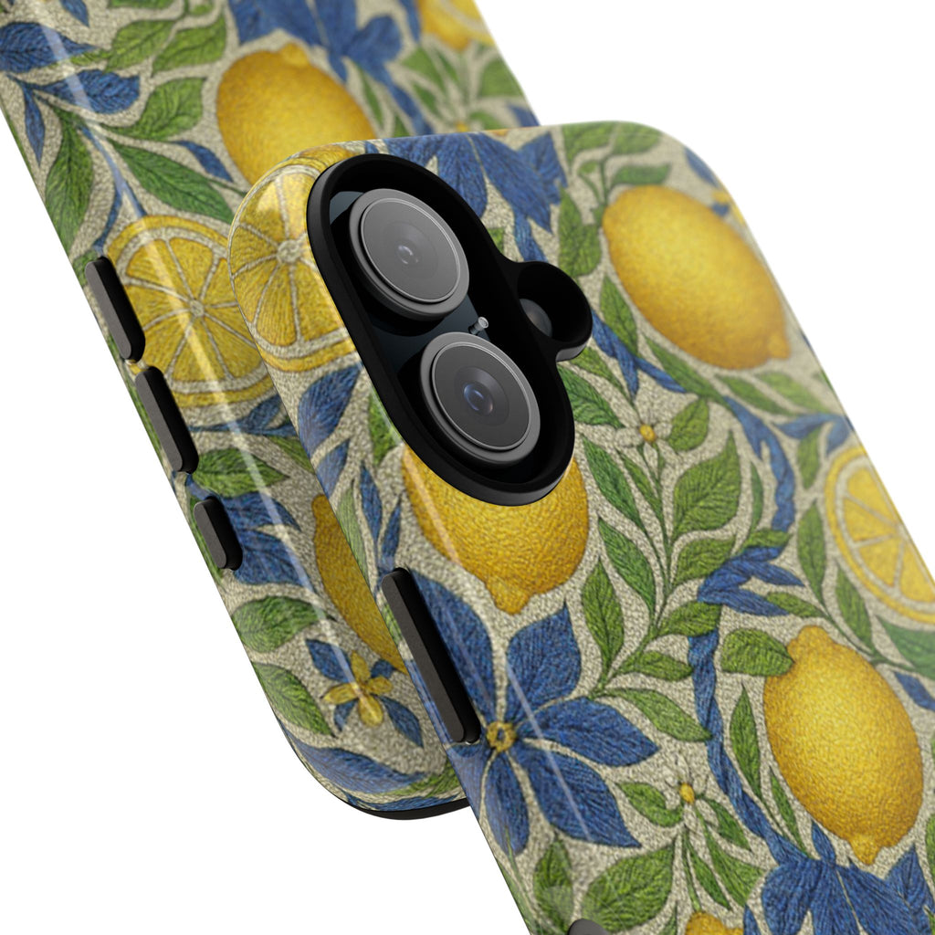 Citrus Riviera Lemon Blossom Tough Phone Case – Mediterranean Botanical 3D Full-Wrap Shockproof Cover | iPhone 14-17