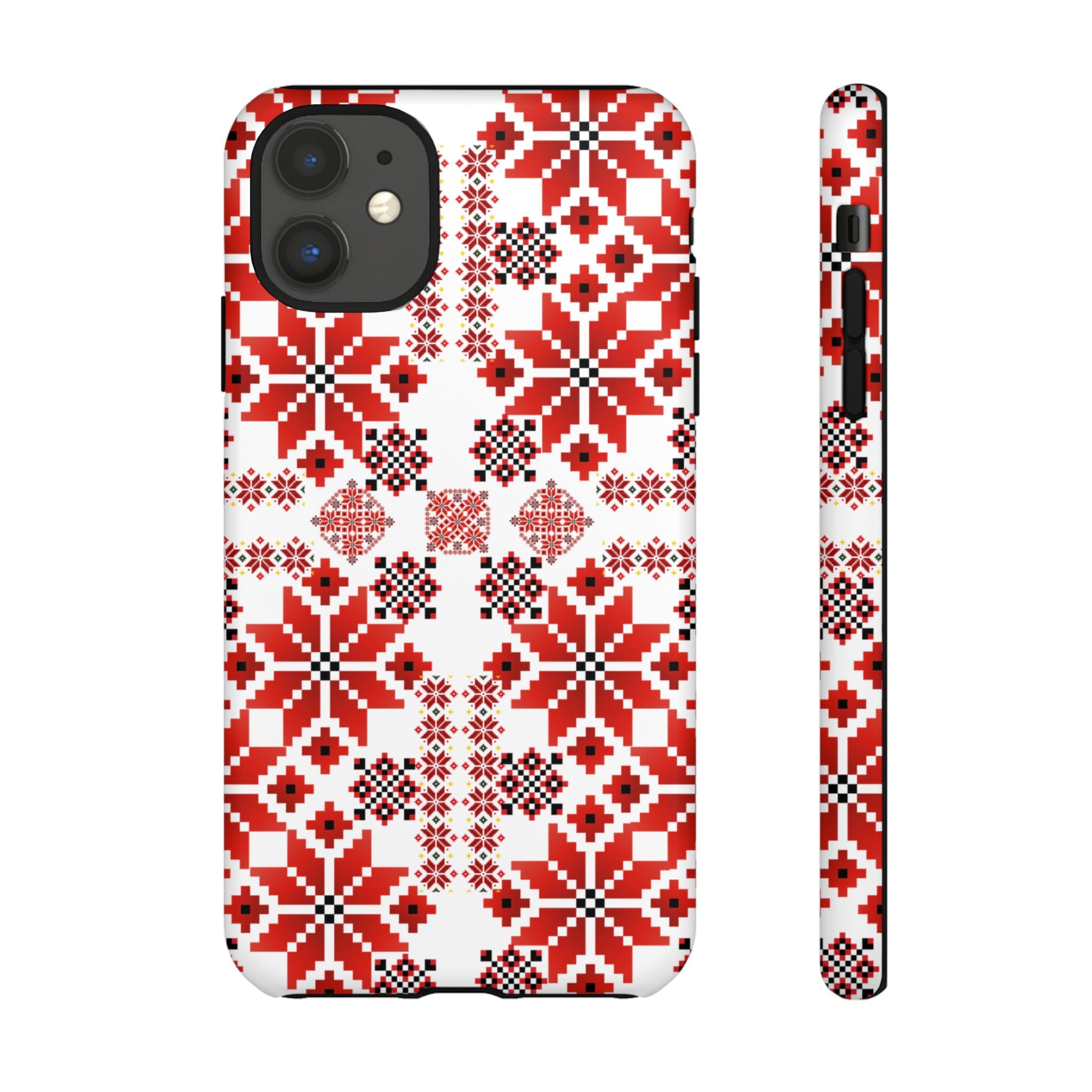 Ukrainian Embroidery Phone Case • Red Black Folk Pattern • Protective Slavic Geometric Cover for iPhone & Samsung
