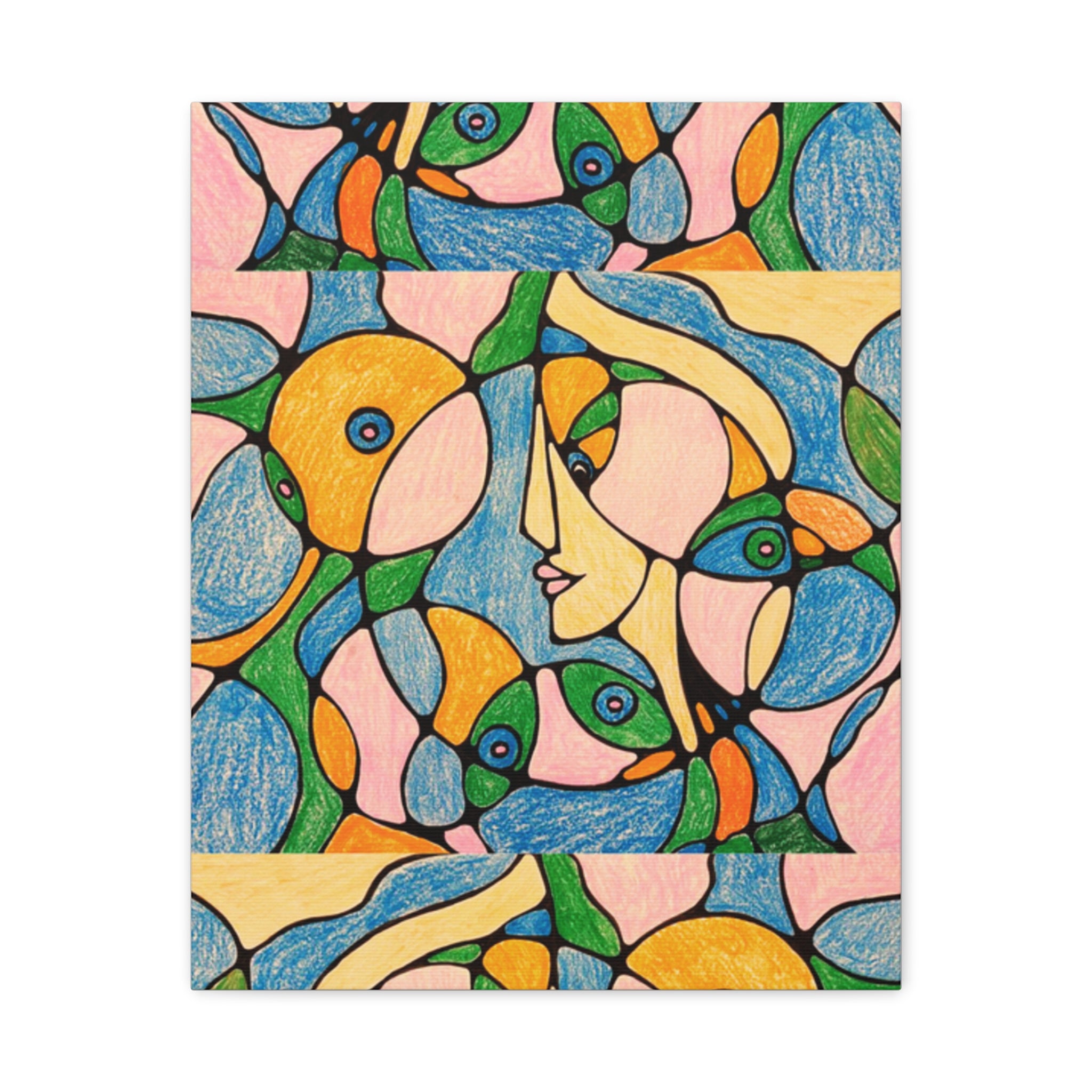 Abstract Colorful Faces Canvas Art, Vibrant Modern Wall Decor, Surreal Cubist Style Matte Print, Stretched 1.25" Ready to Hang