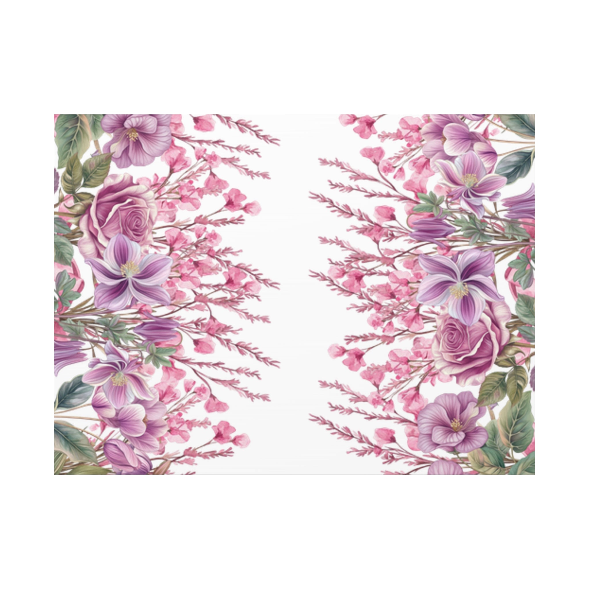 Floral Matte Canvas Wall Art, Pink Purple Botanical Print, Modern Symmetrical Flower Design, Stretched 1.25" Canvas Home Decor