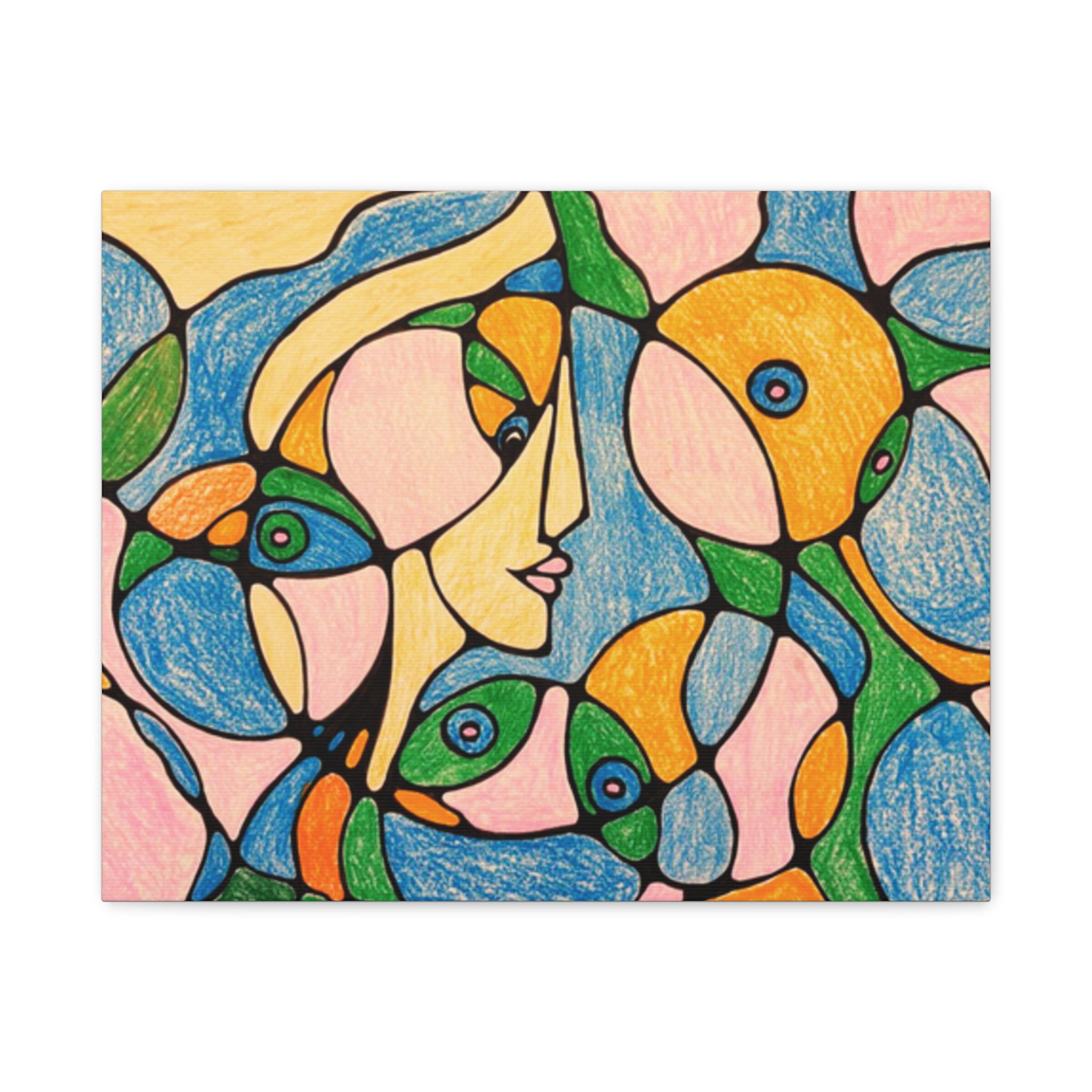 Abstract Colorful Faces Canvas Art, Vibrant Modern Wall Decor, Surreal Cubist Style Matte Print, Stretched 1.25" Ready to Hang