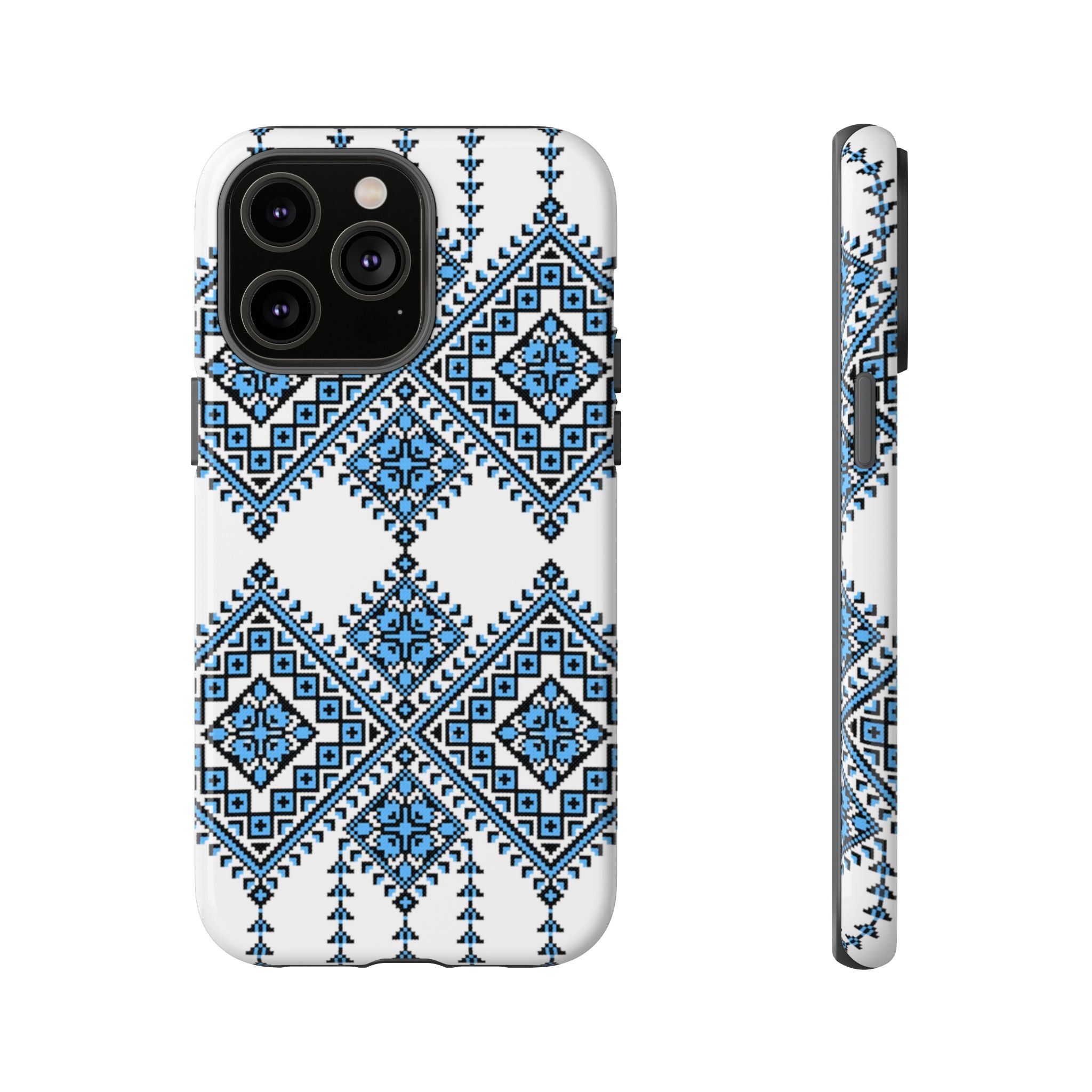 Blue Ukrainian traditional  Geometric Folk Pattern phone case, Tough Cases