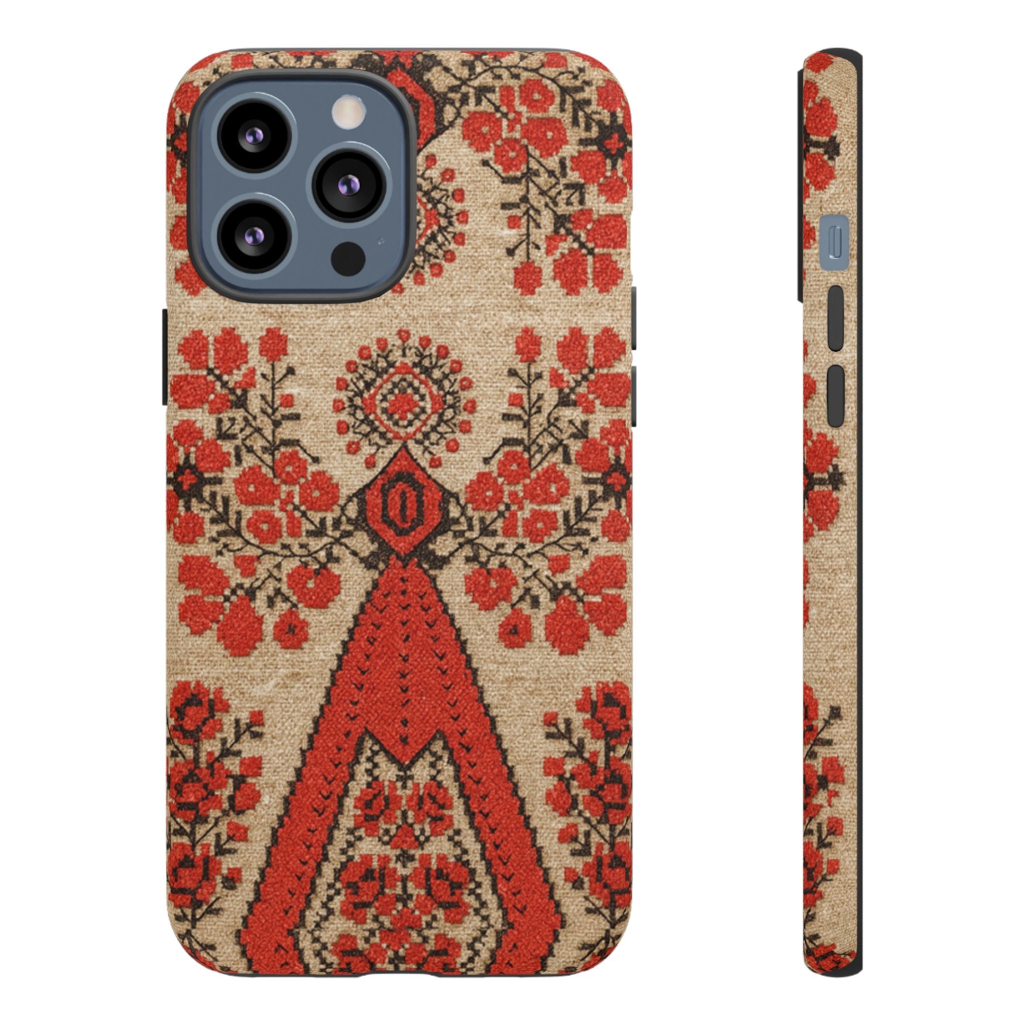 Ukrainian Embroidery Phone Case • Red Black Folk Pattern • Protective Cover with Traditional Berehynia Floral Motifs