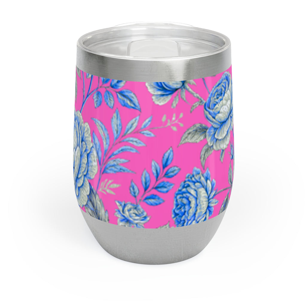 Pink & Blue Rose Floral Wine Tumbler | 12oz Insulated Stainless Steel