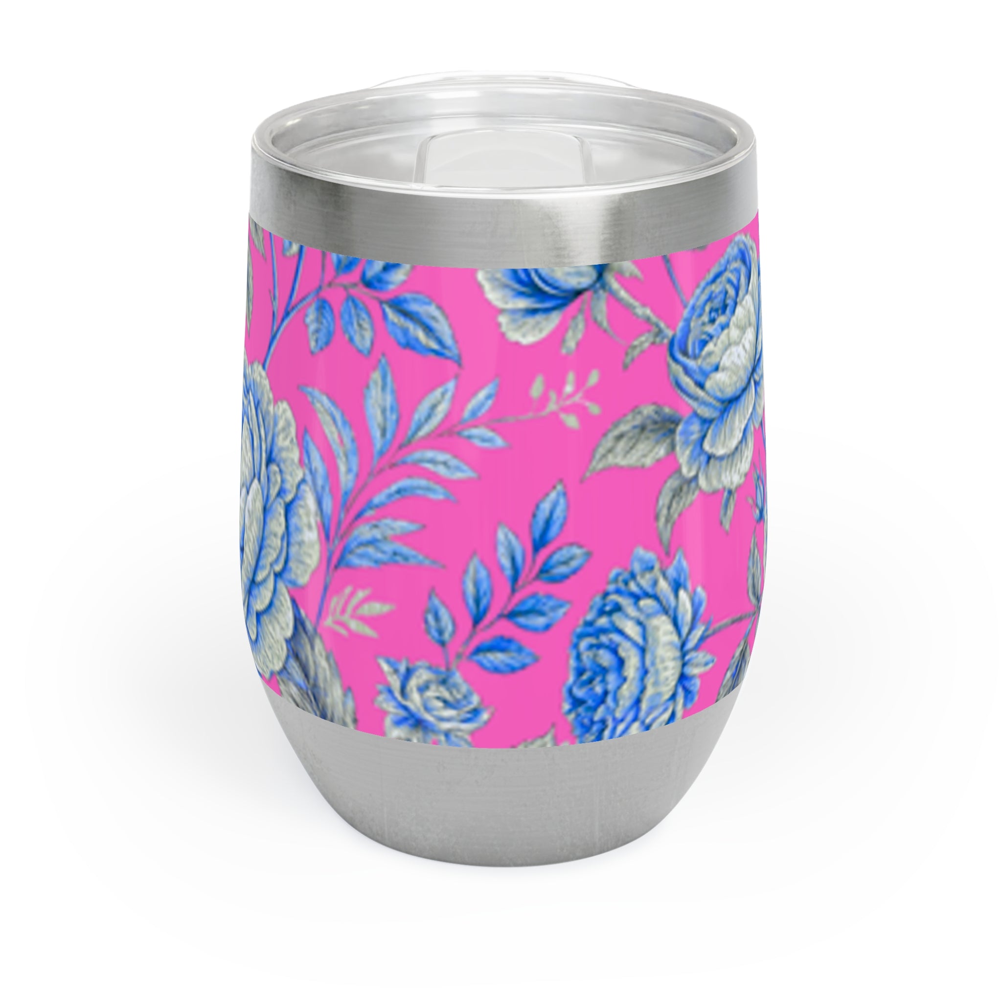 Pink & Blue Rose Floral Wine Tumbler | 12oz Insulated Stainless Steel