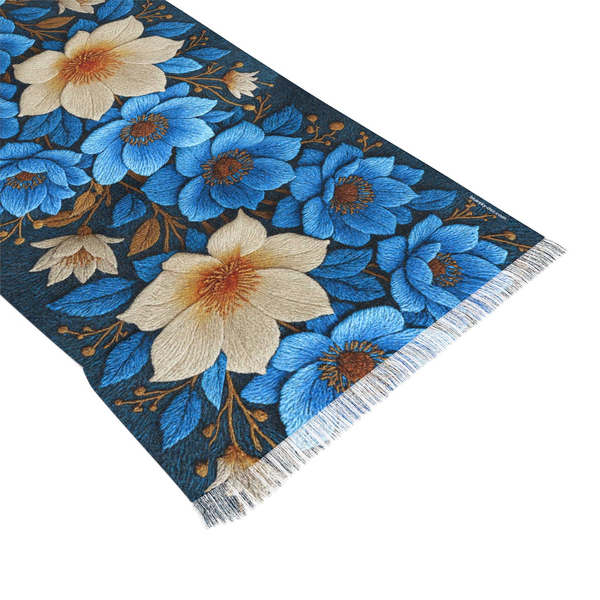 Midnight Symphony Floral Scarf | Navy Blue & Cream Botanical Shawl & Summer Wrap