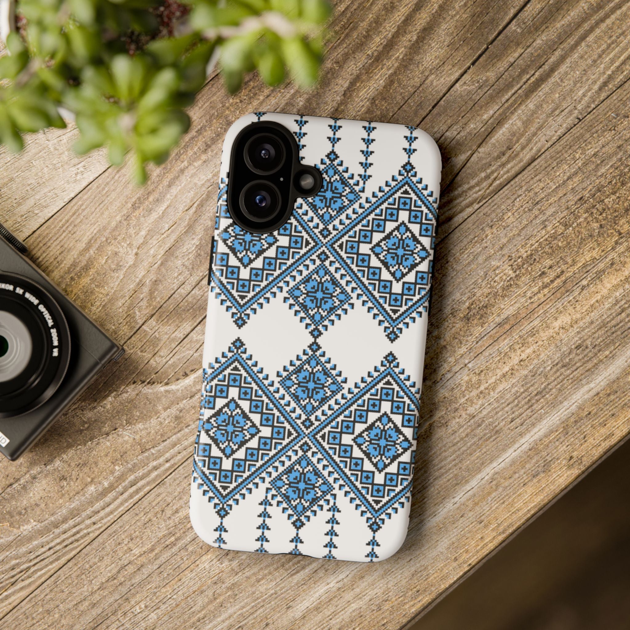Blue Ukrainian traditional  Geometric Folk Pattern phone case, Tough Cases