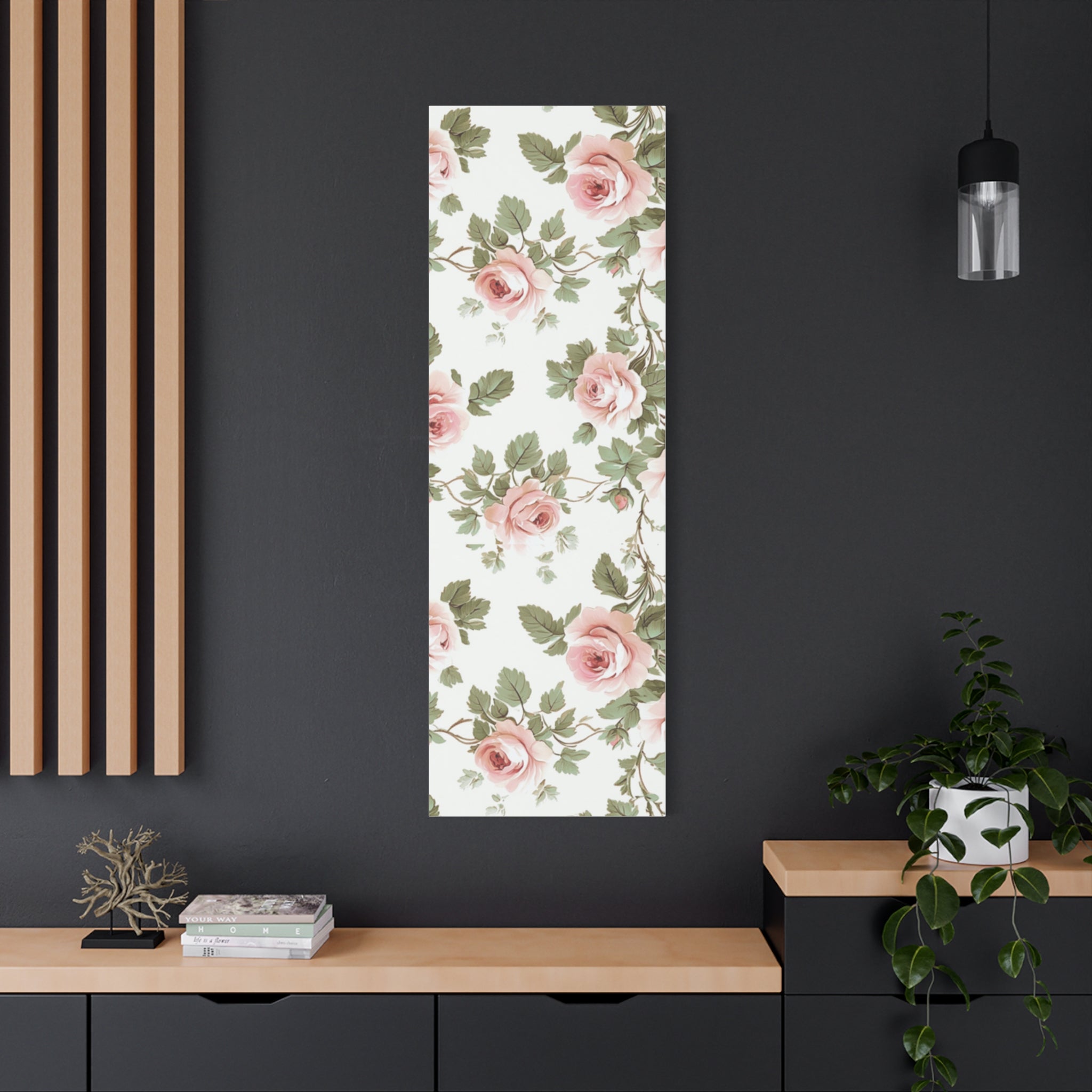Vintage Pink Rose Matte Canvas Wall Art, Botanical Floral Print, Romantic Cottagecore Home Decor, Stretched 1.25" Canvas