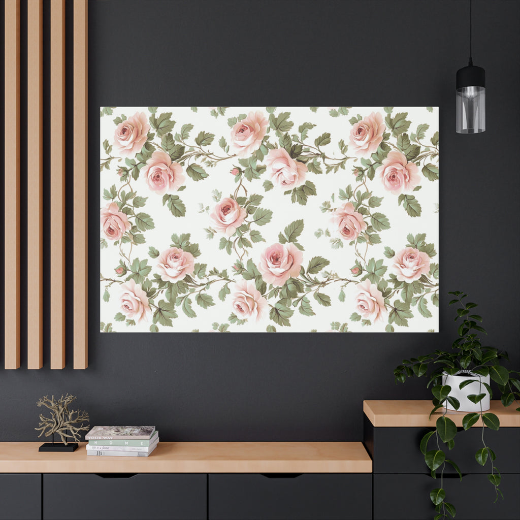 Vintage Pink Rose Matte Canvas Wall Art, Botanical Floral Print, Romantic Cottagecore Home Decor, Stretched 1.25" Canvas