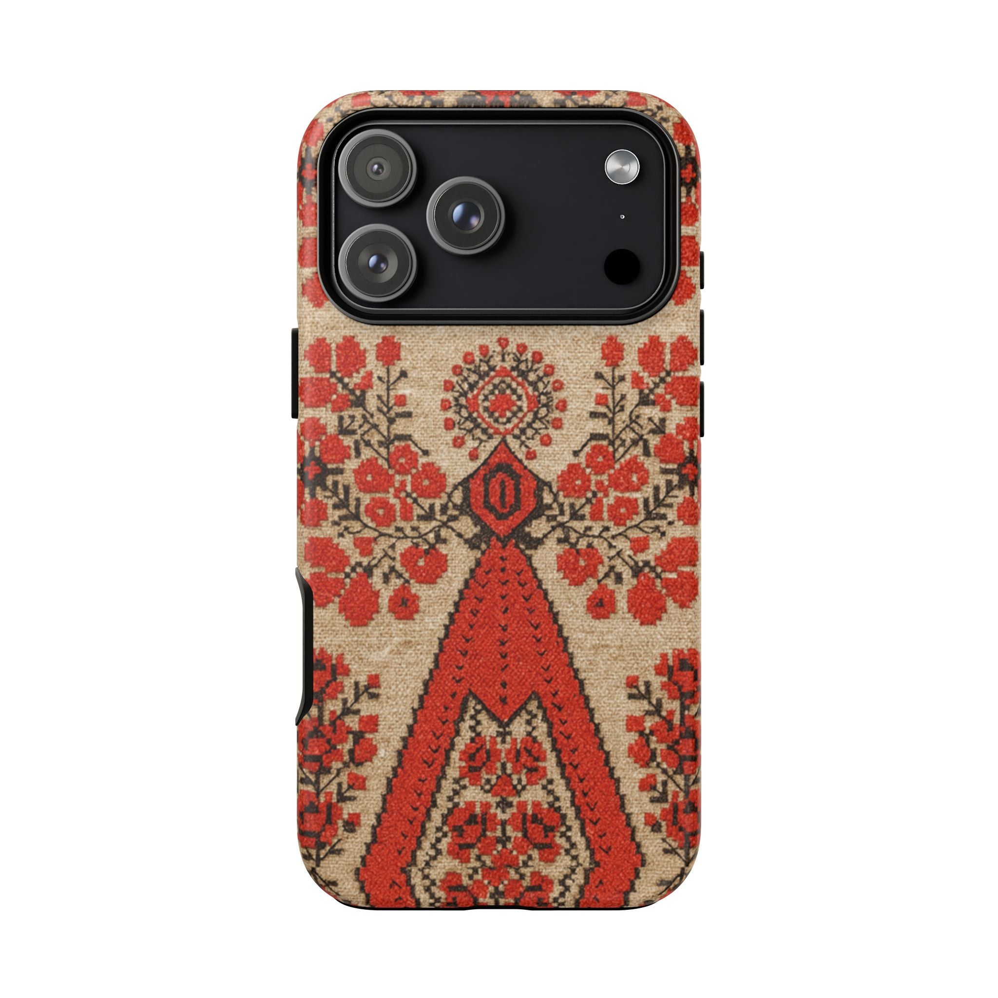 Ukrainian Embroidery Phone Case • Red Black Folk Pattern • Protective Cover with Traditional Berehynia Floral Motifs