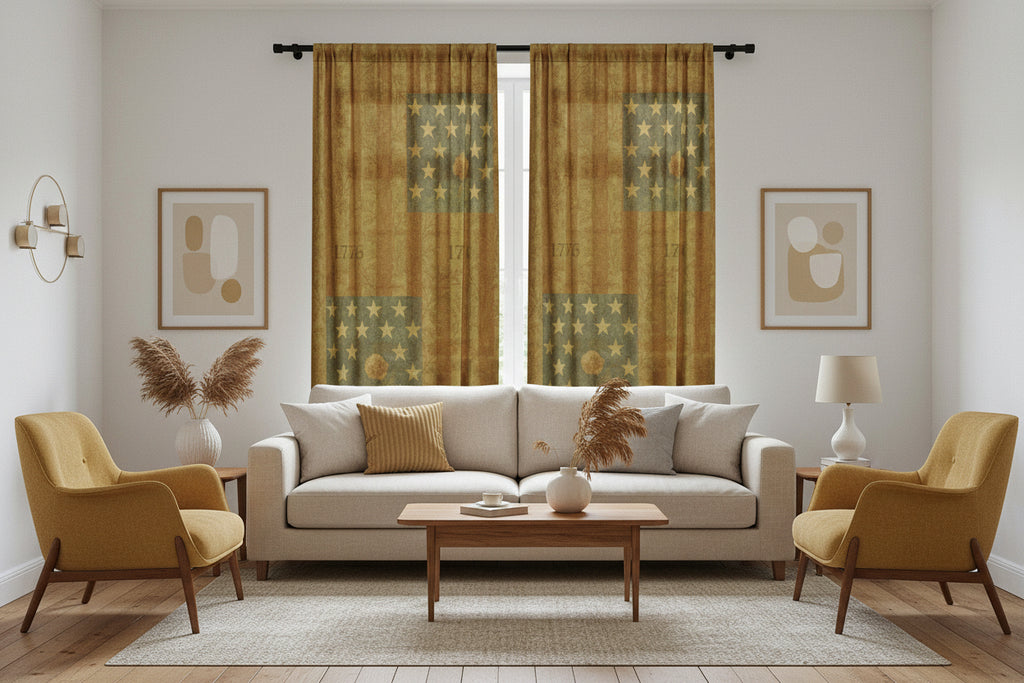HERITAGE 1776 | 4th of July Decor Sheer Curtain, USA 250th Anniversary Vintage American Flag Window Panel, Patriotic Farmhouse Drapery | BLUESKYDEZIGN