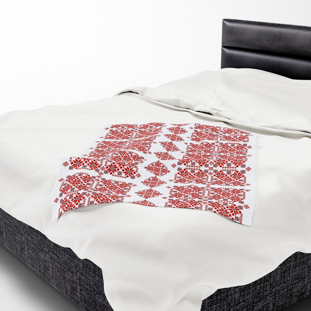 Ukrainian Red-Black Traditional Pattern velveteen Plush Blanket, Family Plush Throw, Home bedroom Decor, gift for parents, housewarming