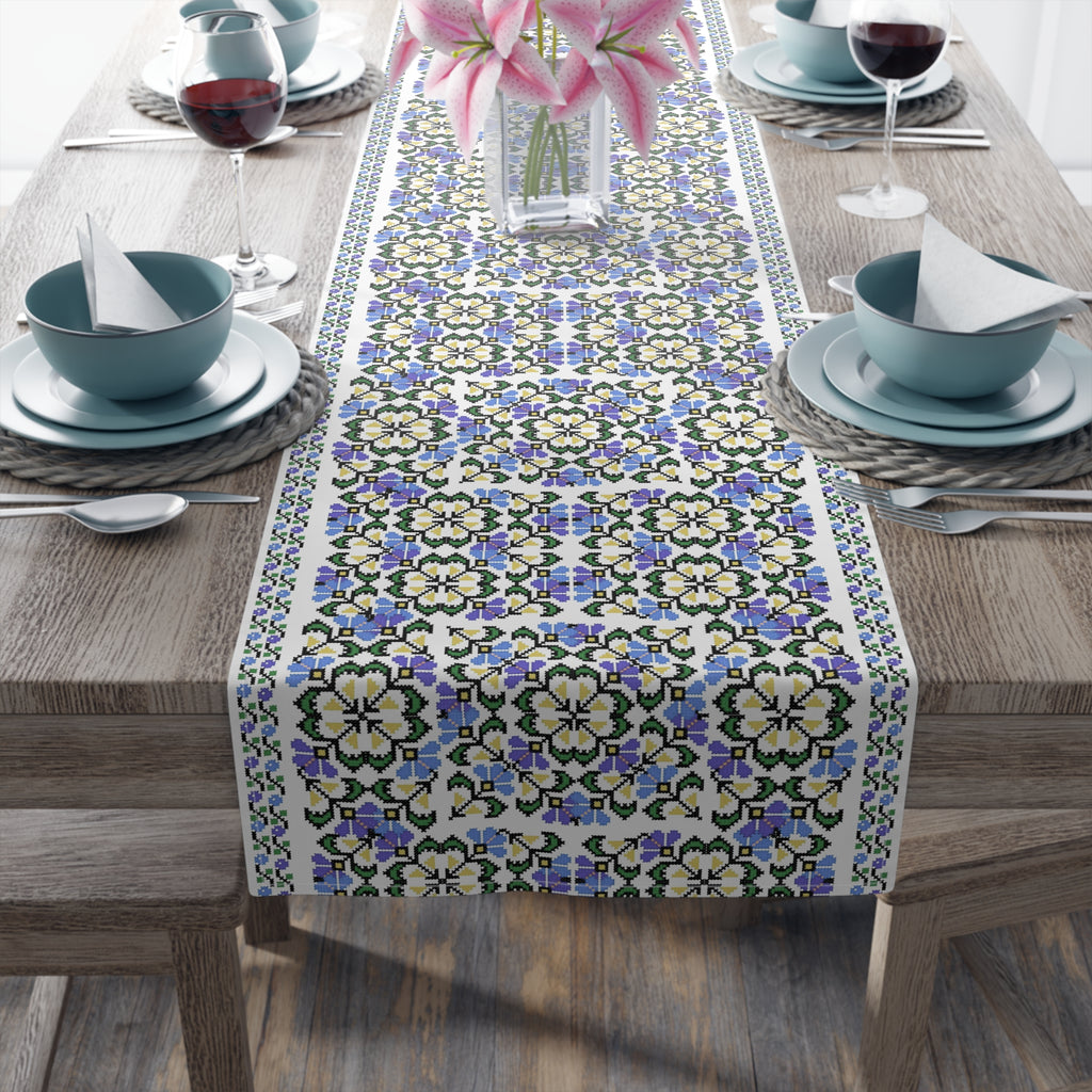 Ukrainian Folk Art Table Runner - Blue Indigo Pattern, Slavic Heritage Farmhouse Decor, Cotton or Polyester, Housewarming Gift
