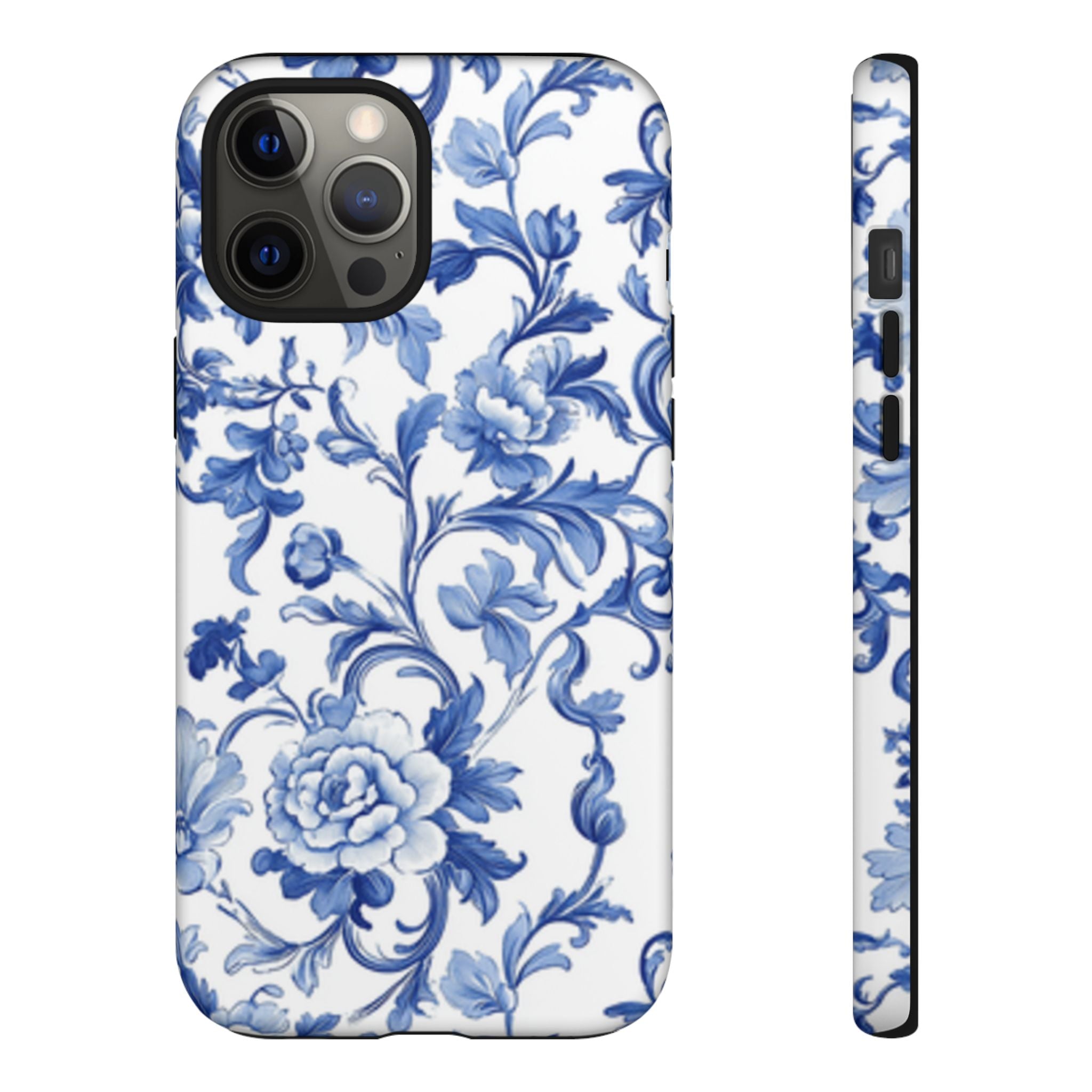 Blue Vintage Toile-inspired romantic Floral Phone Case, Tough Case, spring gift